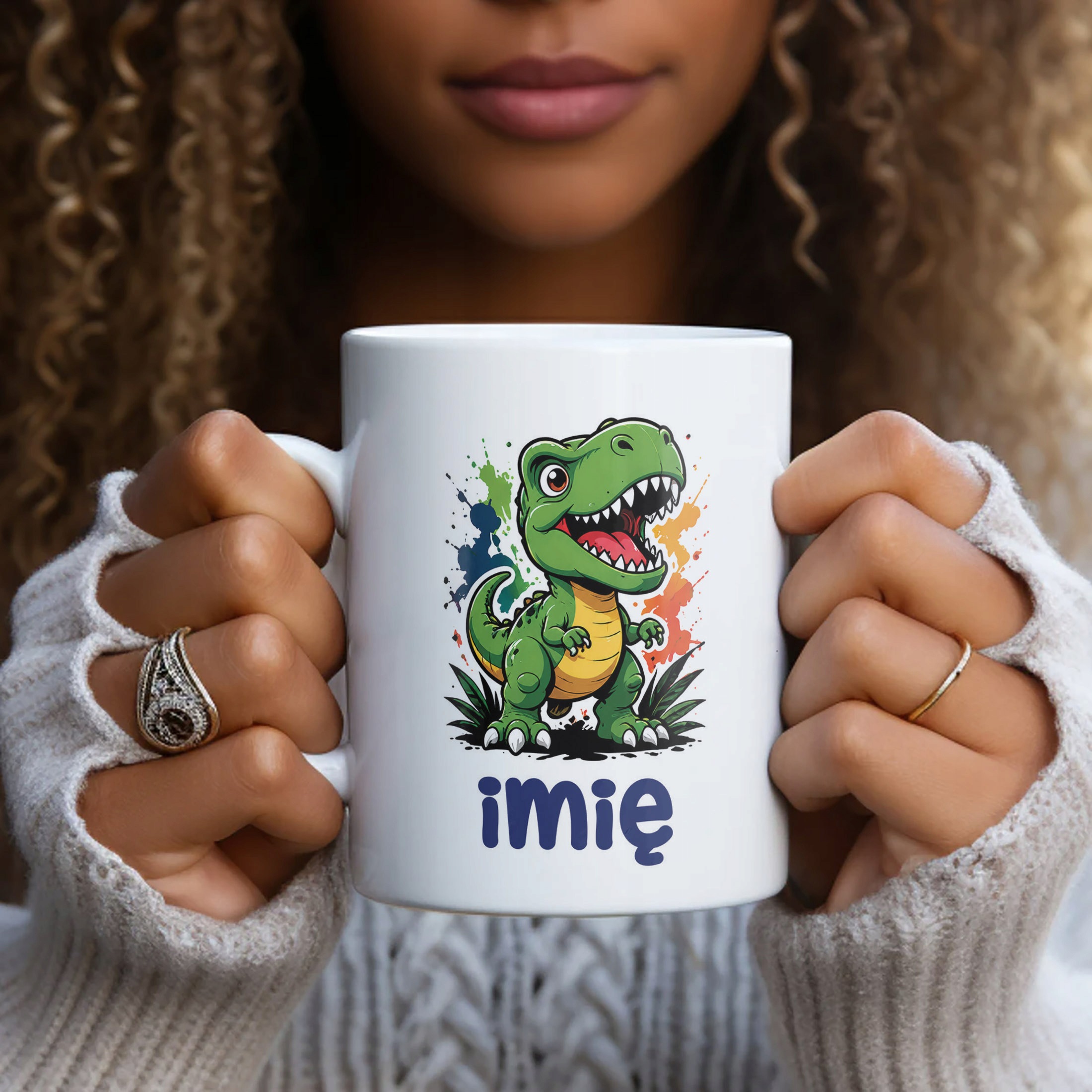 Biały Kubek z nadrukiem personalizowany Dinozaur Dla Dzieci Prezent