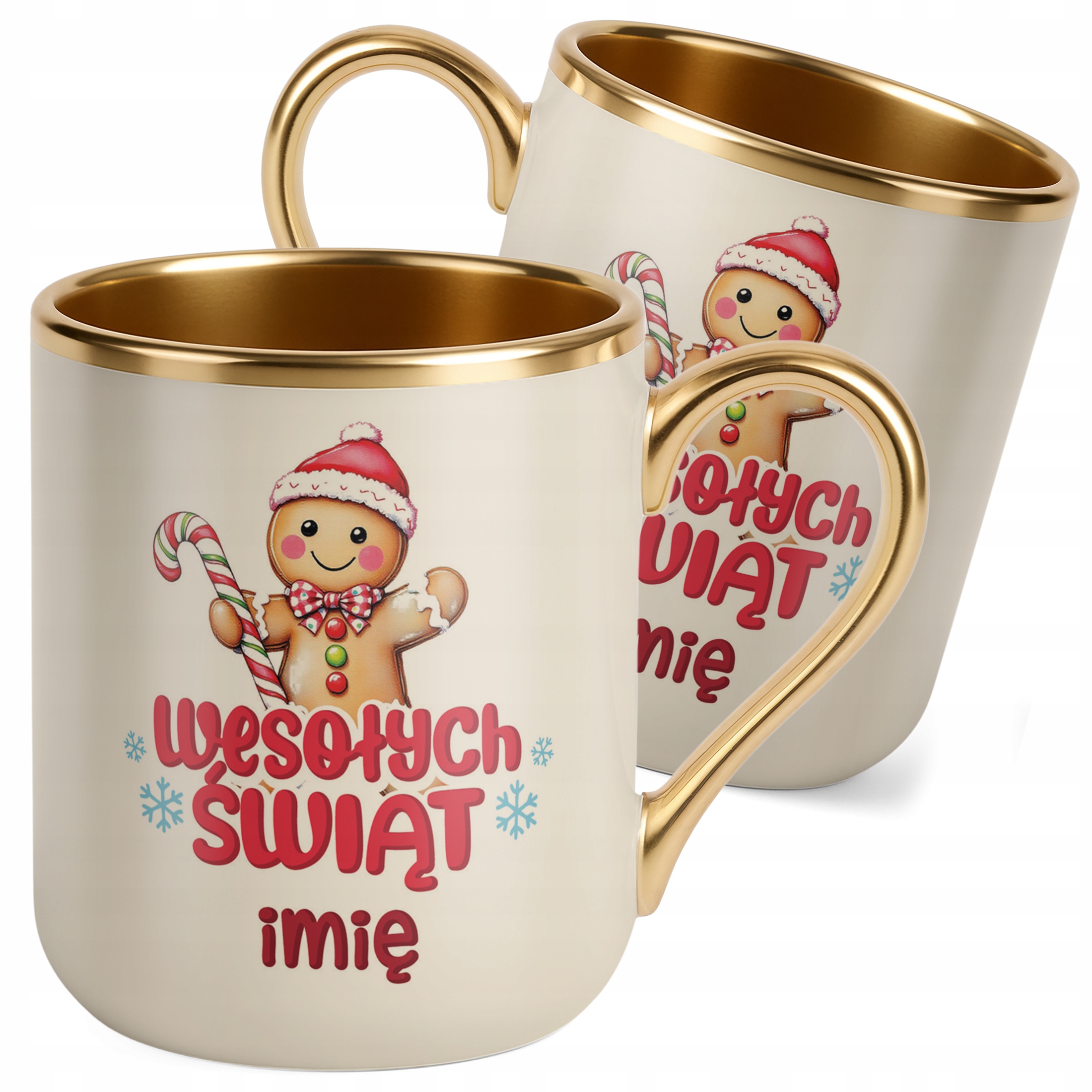 Kubek Premium Złoty Ecru Personalizowany Świąteczny Boże Narodzenie Prezent