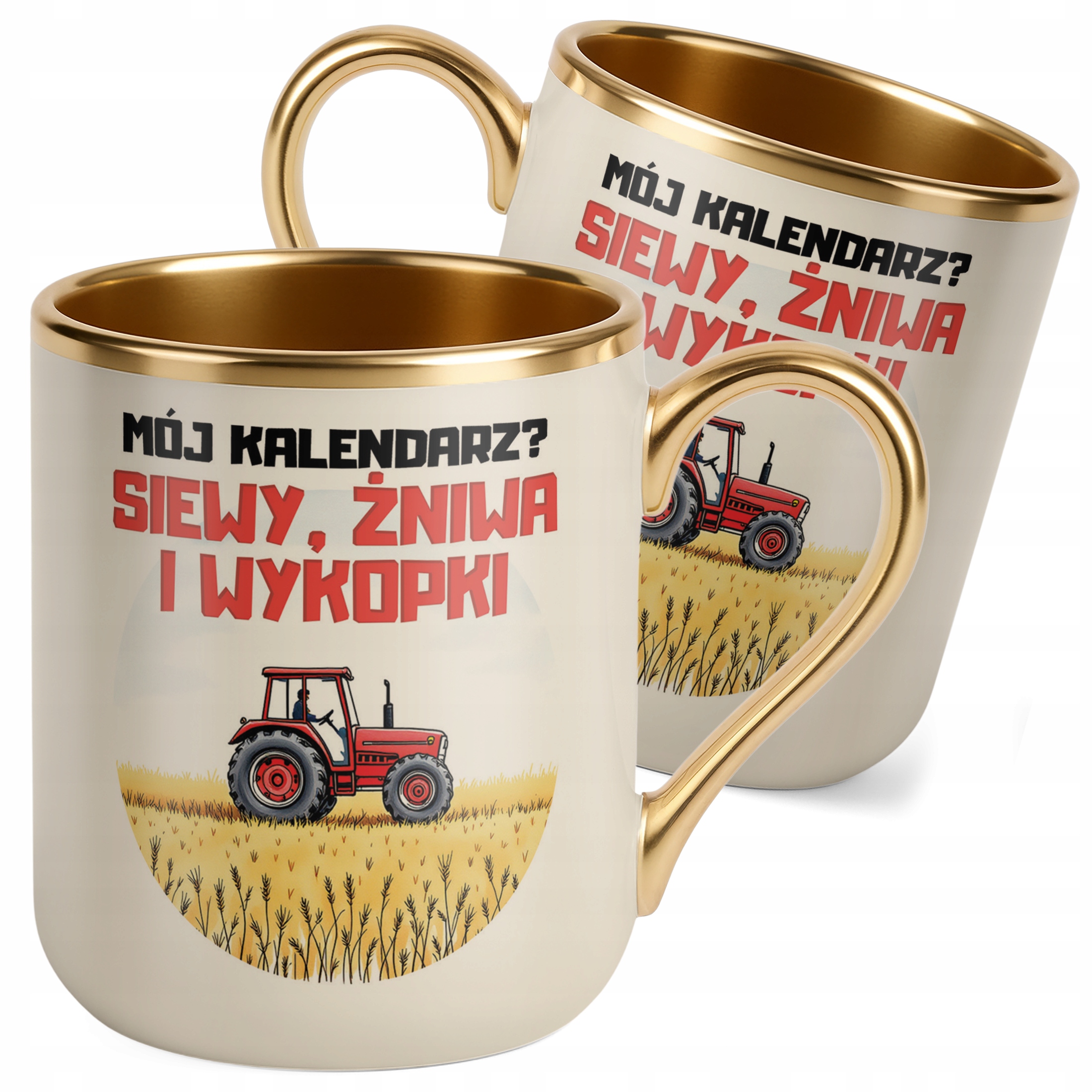 Kubek Premium Złoty Ecru Rolnik Dla Rolnika Traktor Zabawny Prezent