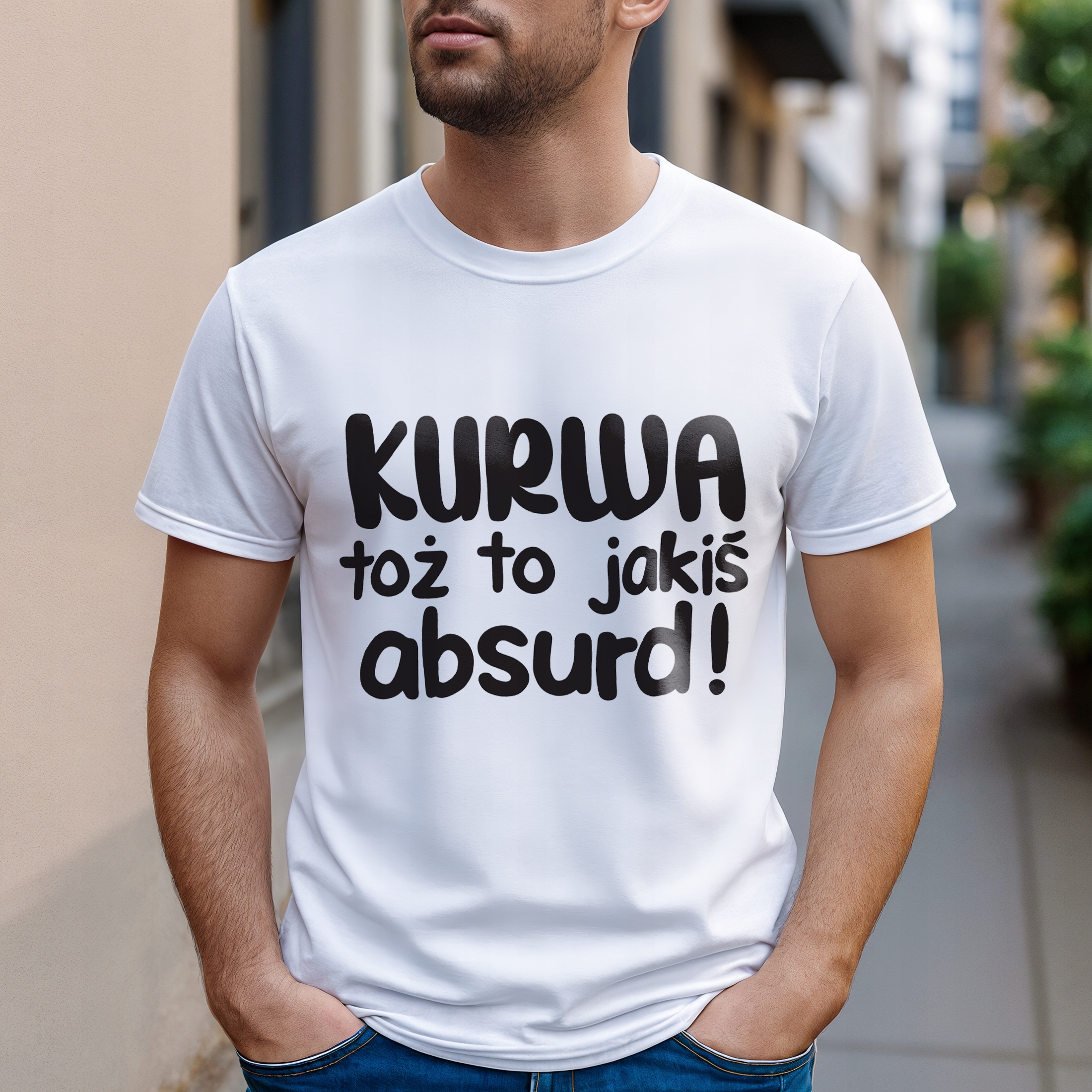 Koszulka biała męska K**wa Toż To Jakiś Absurd Zabawny Prezent r. 3XL