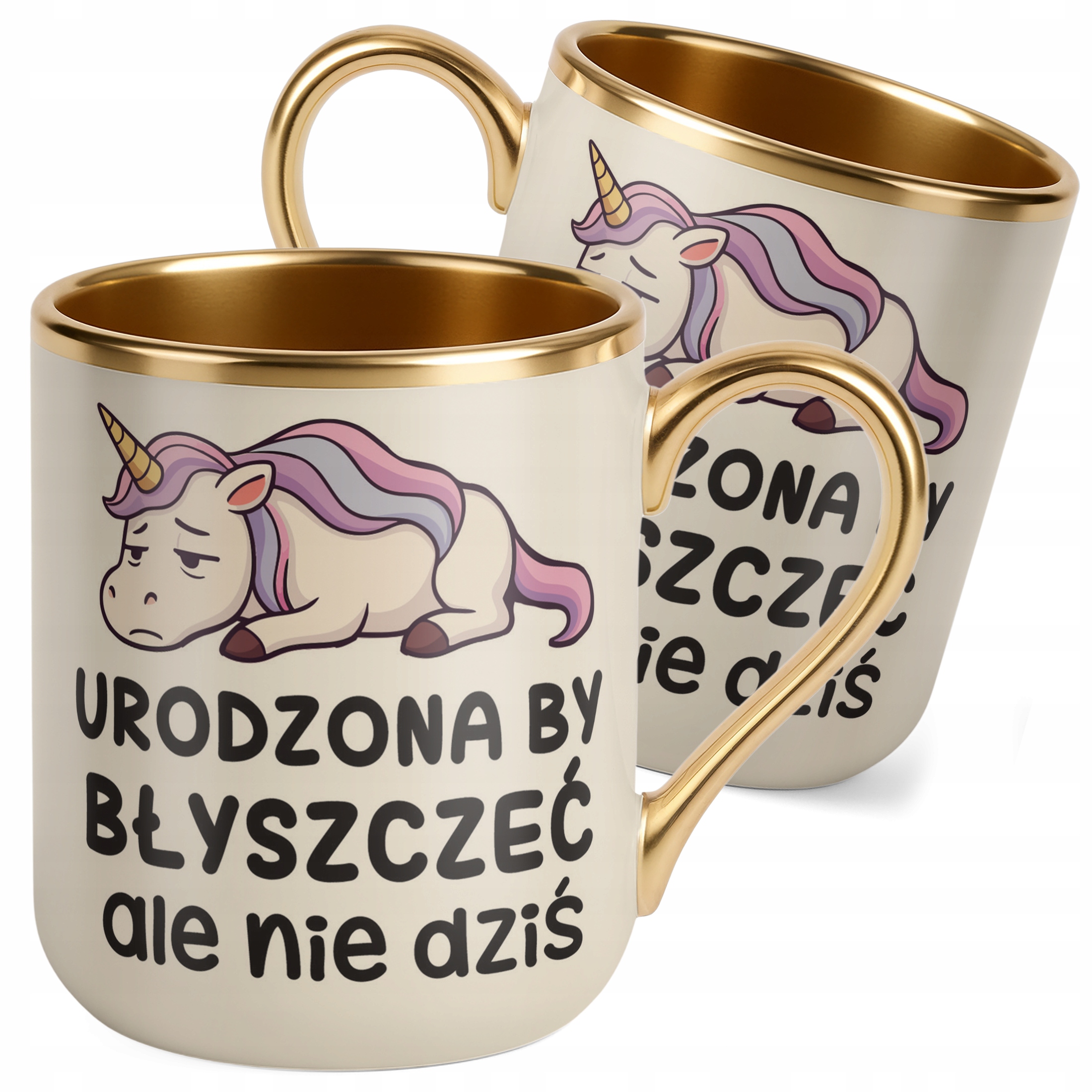 Kubek Premium Złoty Ecru Urodzona By Byszczeć Śmieszny Zabawny