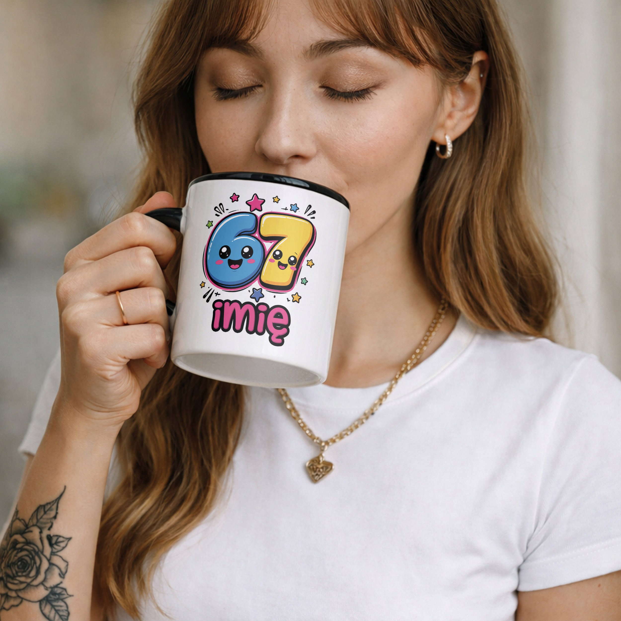 Zestaw Personalizowany Plecak Worek Kubek Czarny 67 Six Seven Prezent