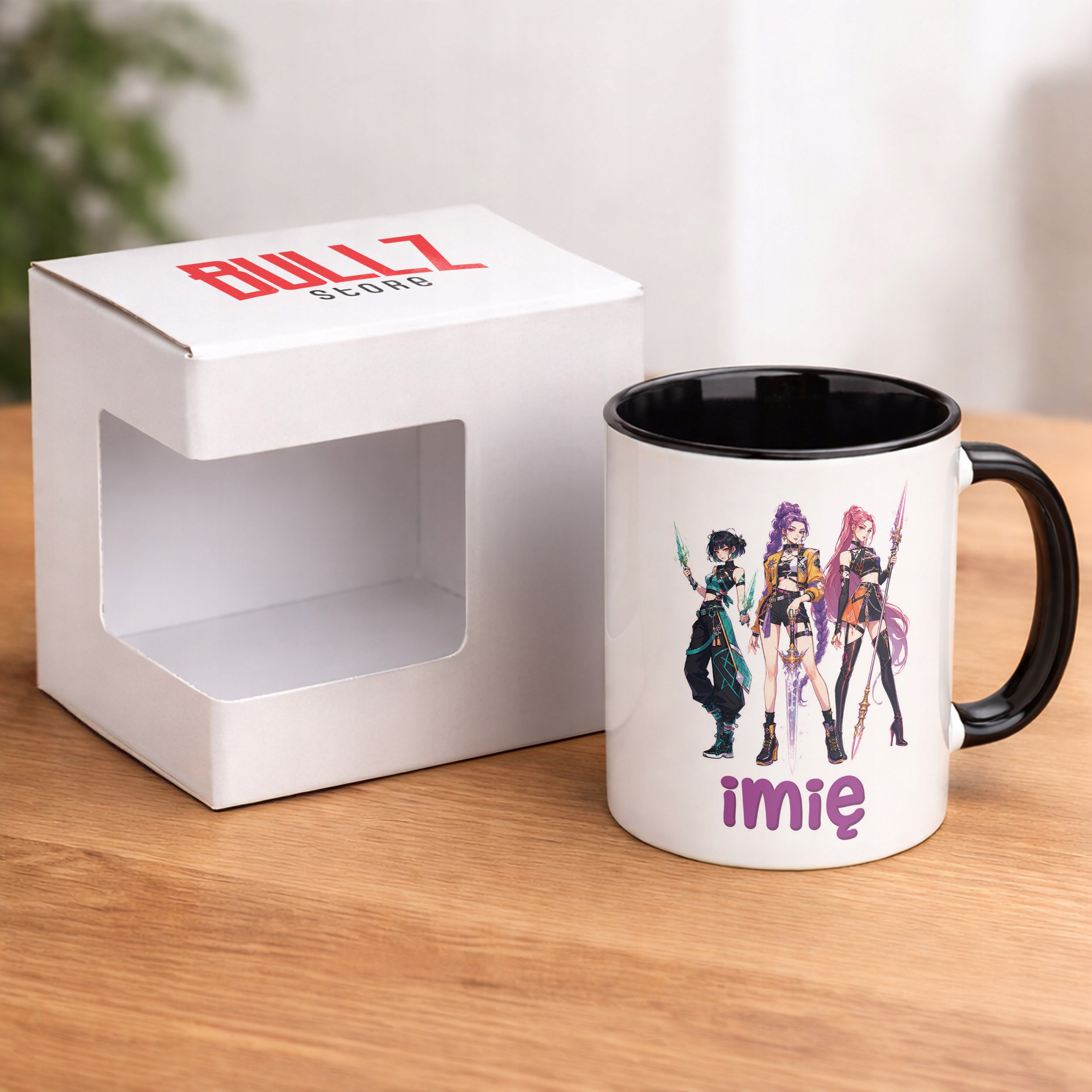 Zestaw Personalizowany Kubek Czarny Poduszka Łowczynie Kpop Prezent