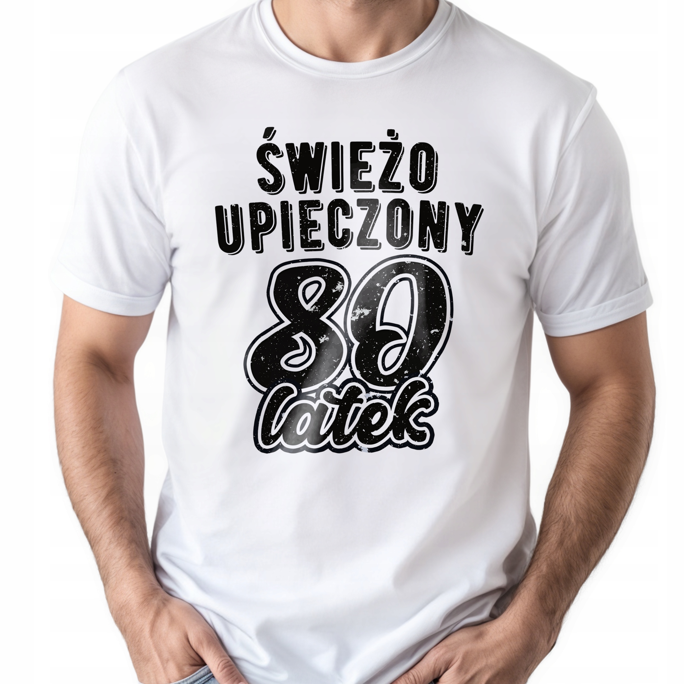 Koszulka biała męska Świeżo Upieczony 80 Urodziny Prezent