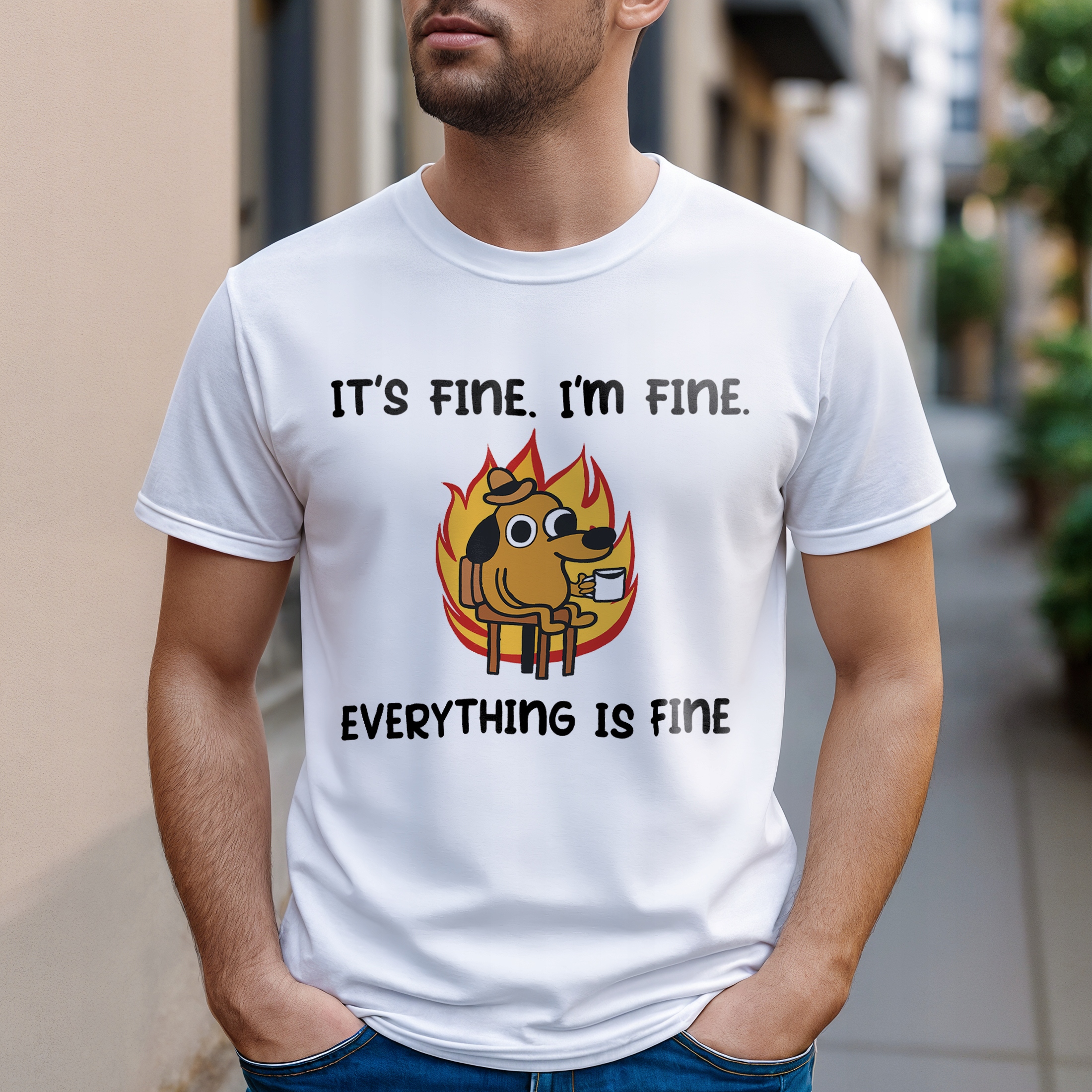 Koszulka biała męska It’s Fine I’m Fine Zabawny Prezent
