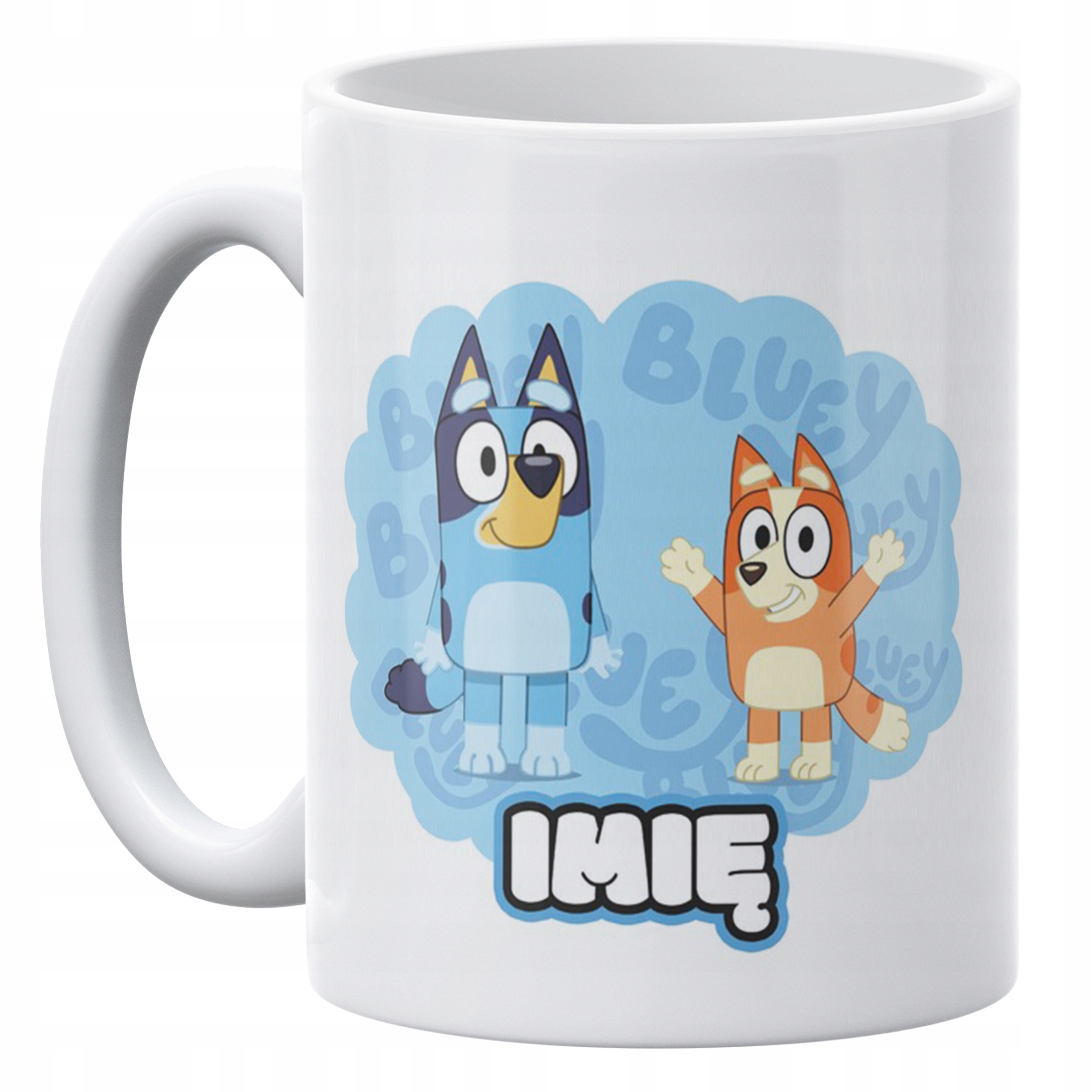 Zestaw Personalizowany Kubek + Poduszka 38×38 cm Dla Fanów Bajki Bluey