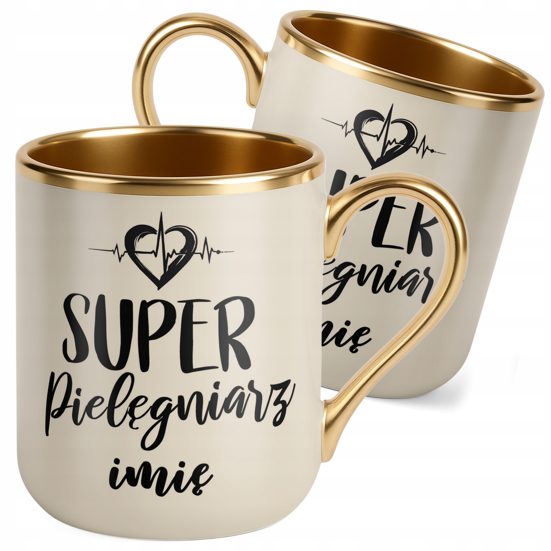 Kubek Premium Złoty Ecru Personalizowany Super Pielęgniarz