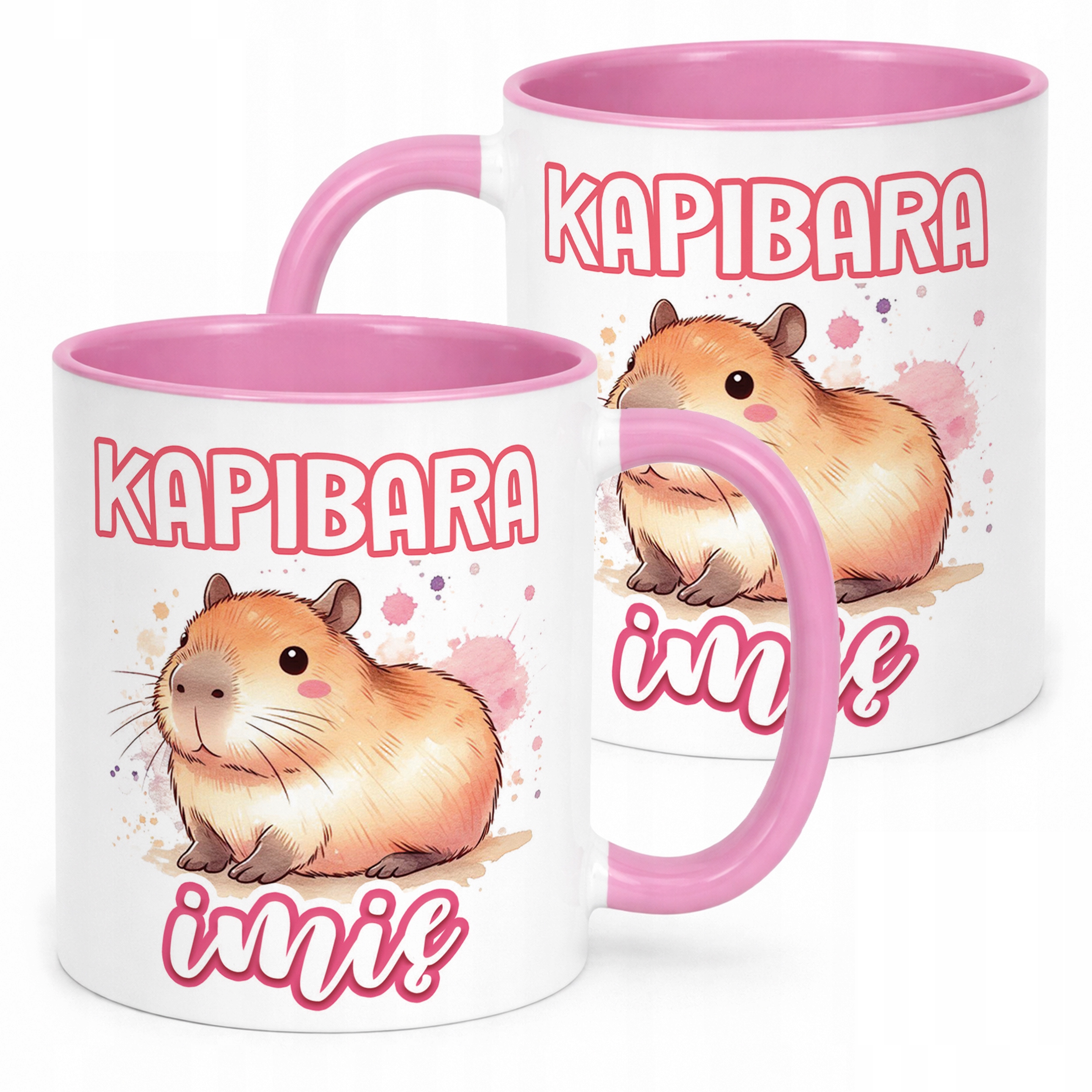 Kubek Różowy Personalizowany Kapibara Capybara Zwierzak Dla Dzieci