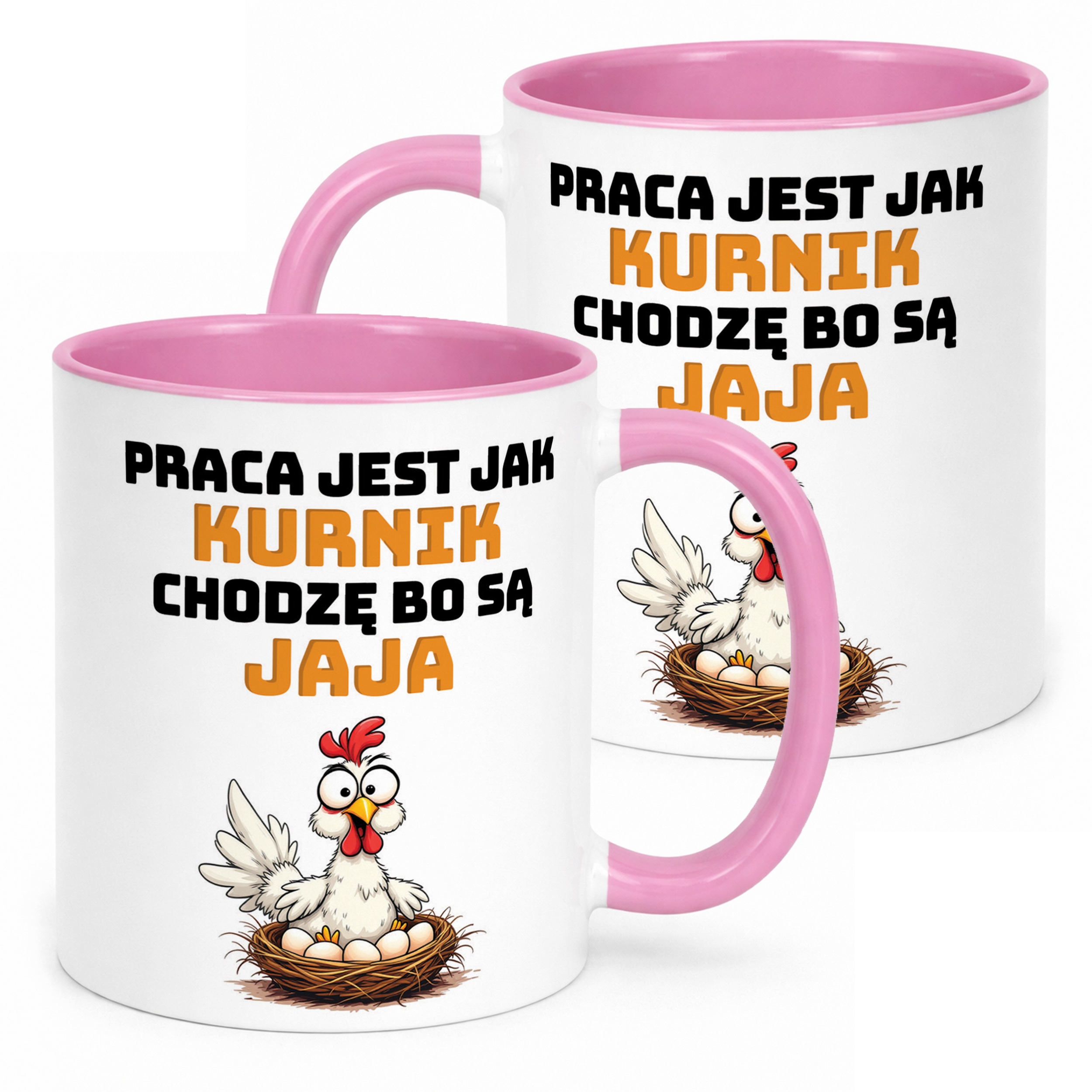 Kubek Różowy Praca Jest Jak Kurnik Zabawny Prezent Praca