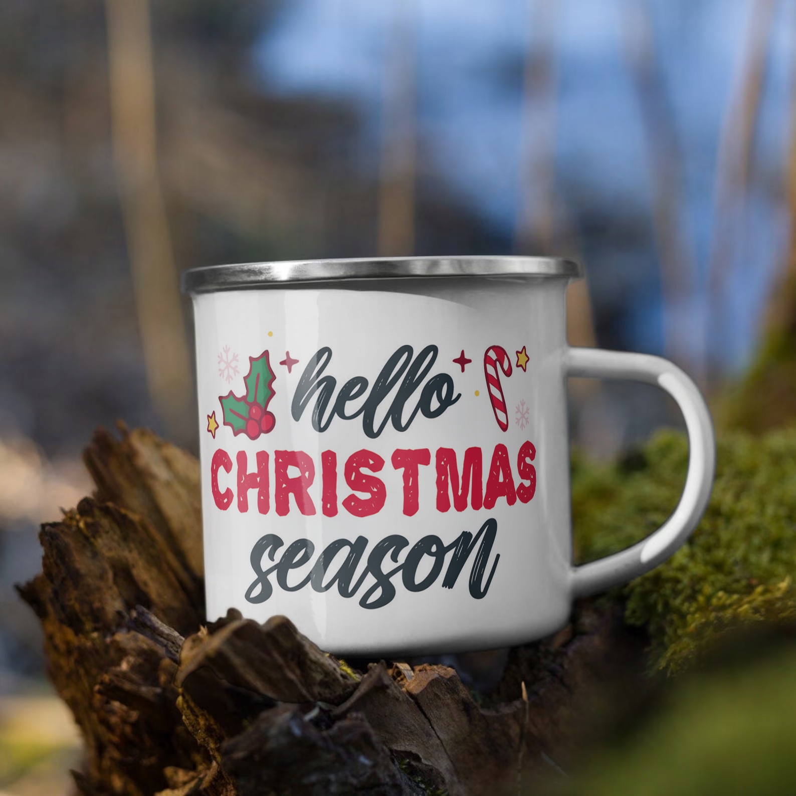 Emaliowany Kubek Garnuszek Świąteczny Hello Christmas Boże Narodzenie