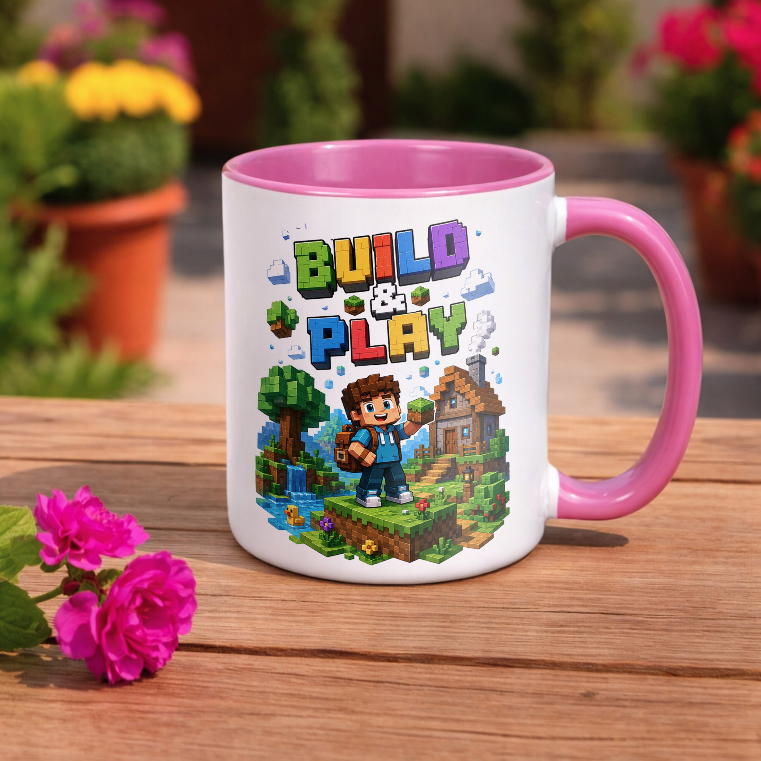 Kubek Różowy z nadrukiem Gra Pixel Dla Dzieci Prezent Upominek
