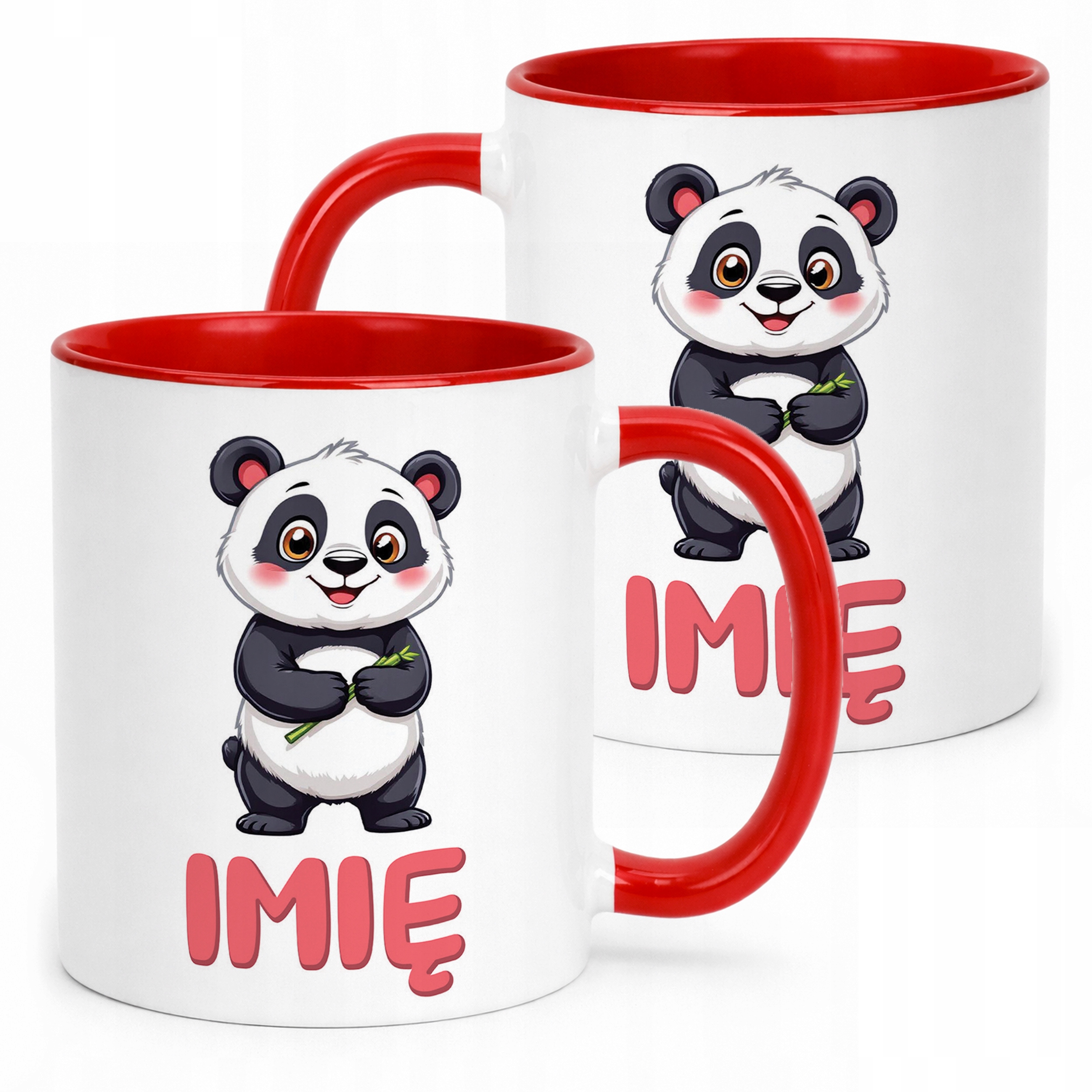 Kubek Czerwony Personalizowany Panda Zwierzak Słodki Dla Dzieci