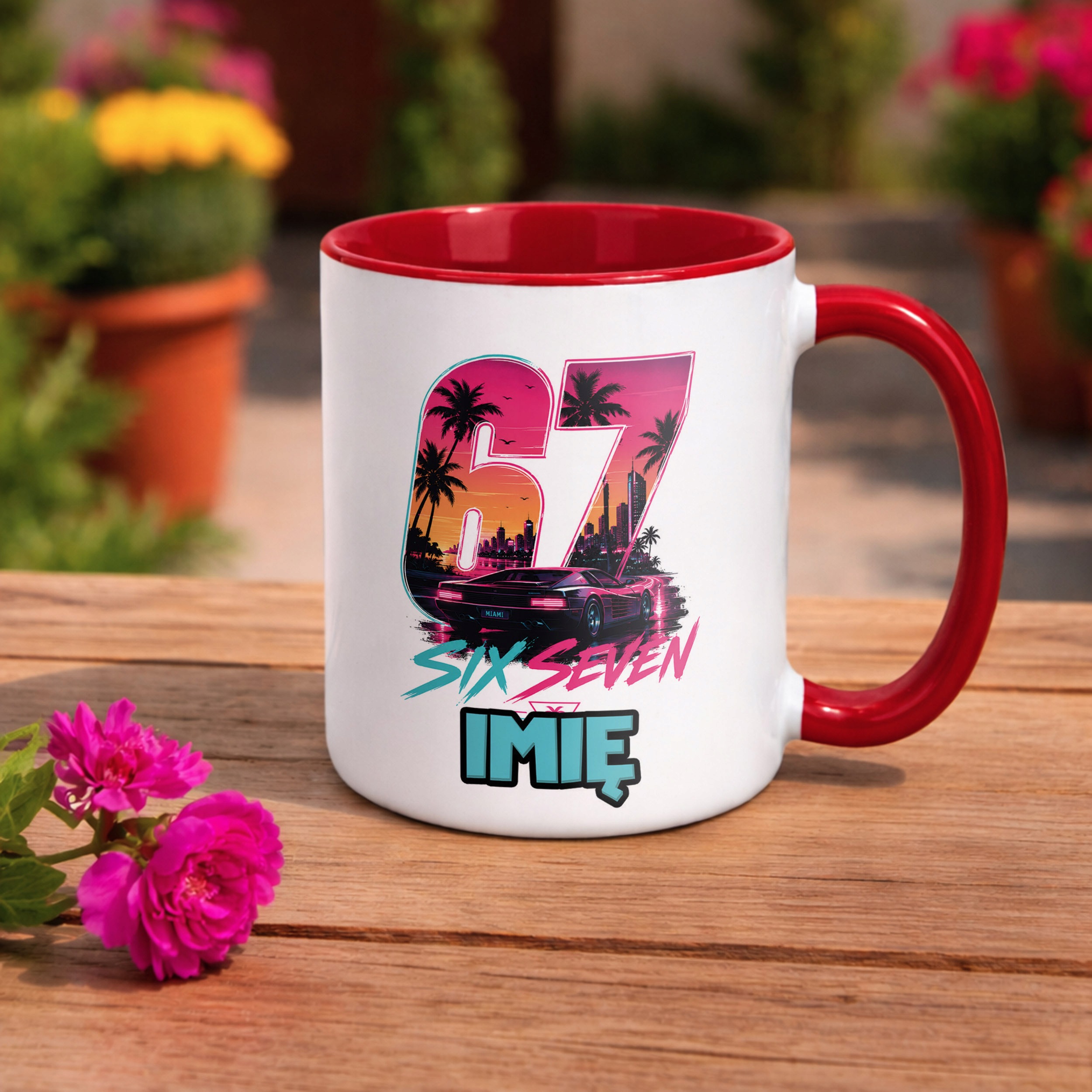 Kubek Czerwony z nadrukiem personalizowany 67 Miami Gra Dla Dzieci Prezent