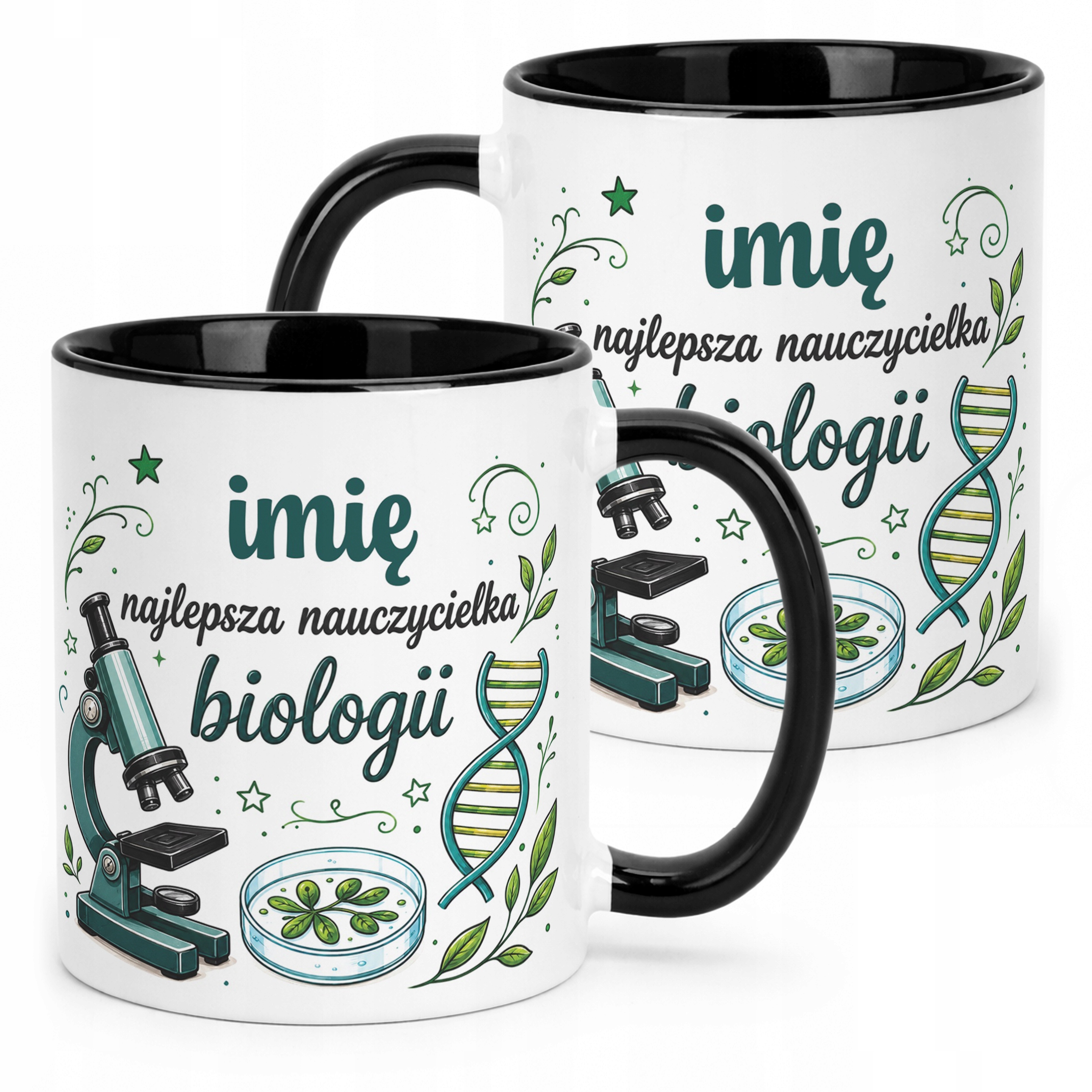 Kubek Czarny z Imieniem Dzień Nauczyciela Biologia Prezent
