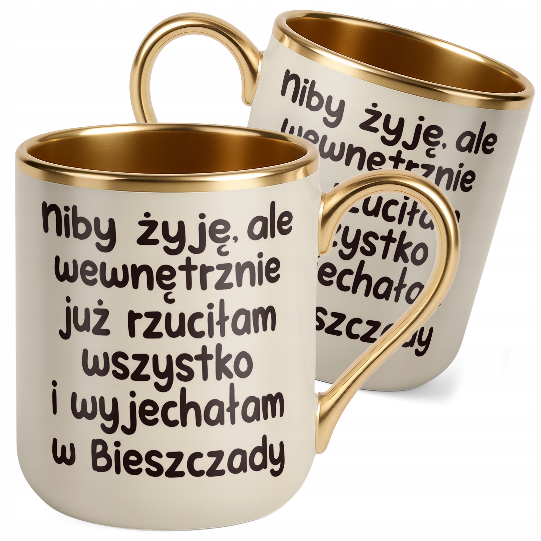 Kubek Premium Złoty Ecru Niby Żyję Ale Wewnętrznie Śmieszny Zabawny