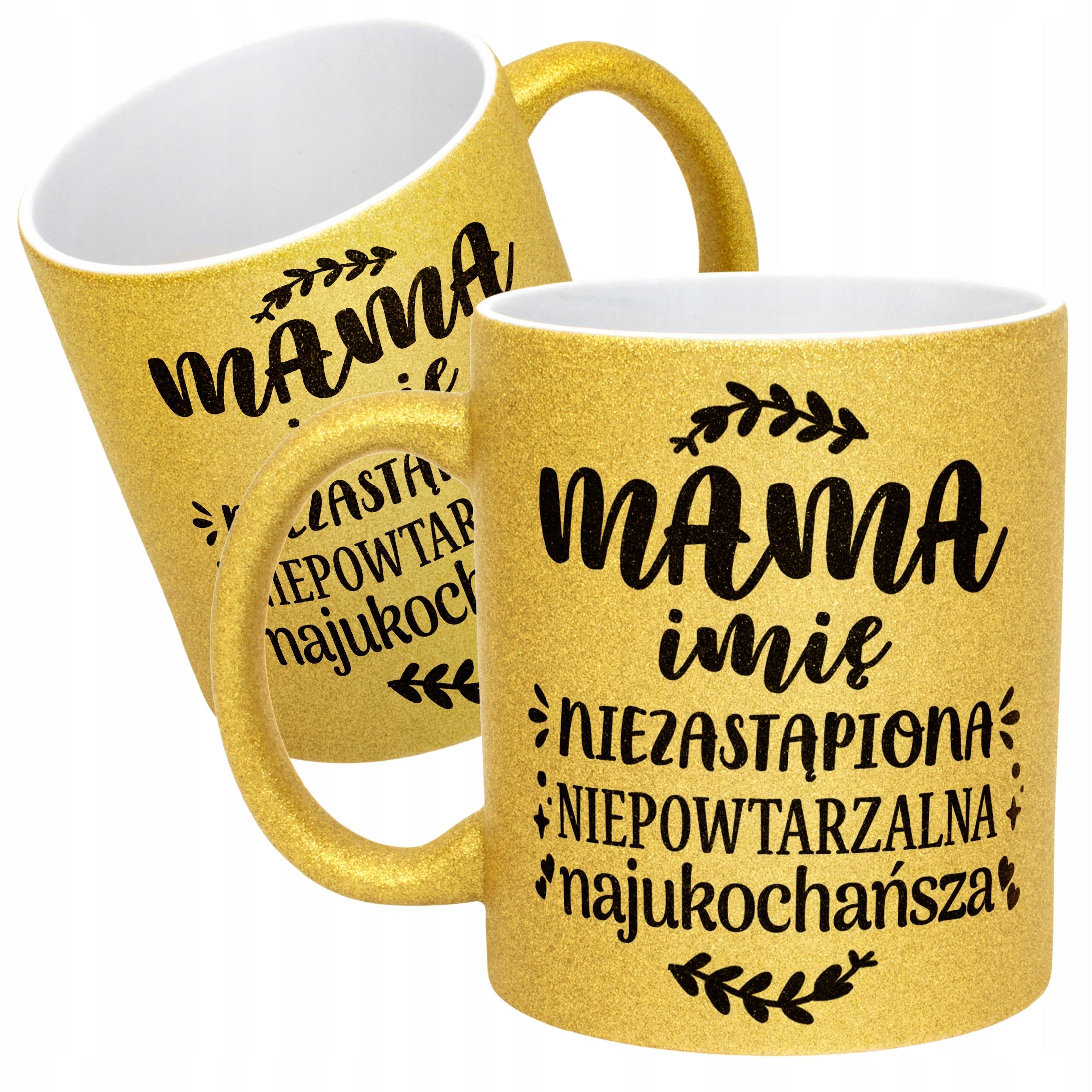 Złoty kubek brokatowy Personalizowany Dzień Matki Dla Mamy Prezent