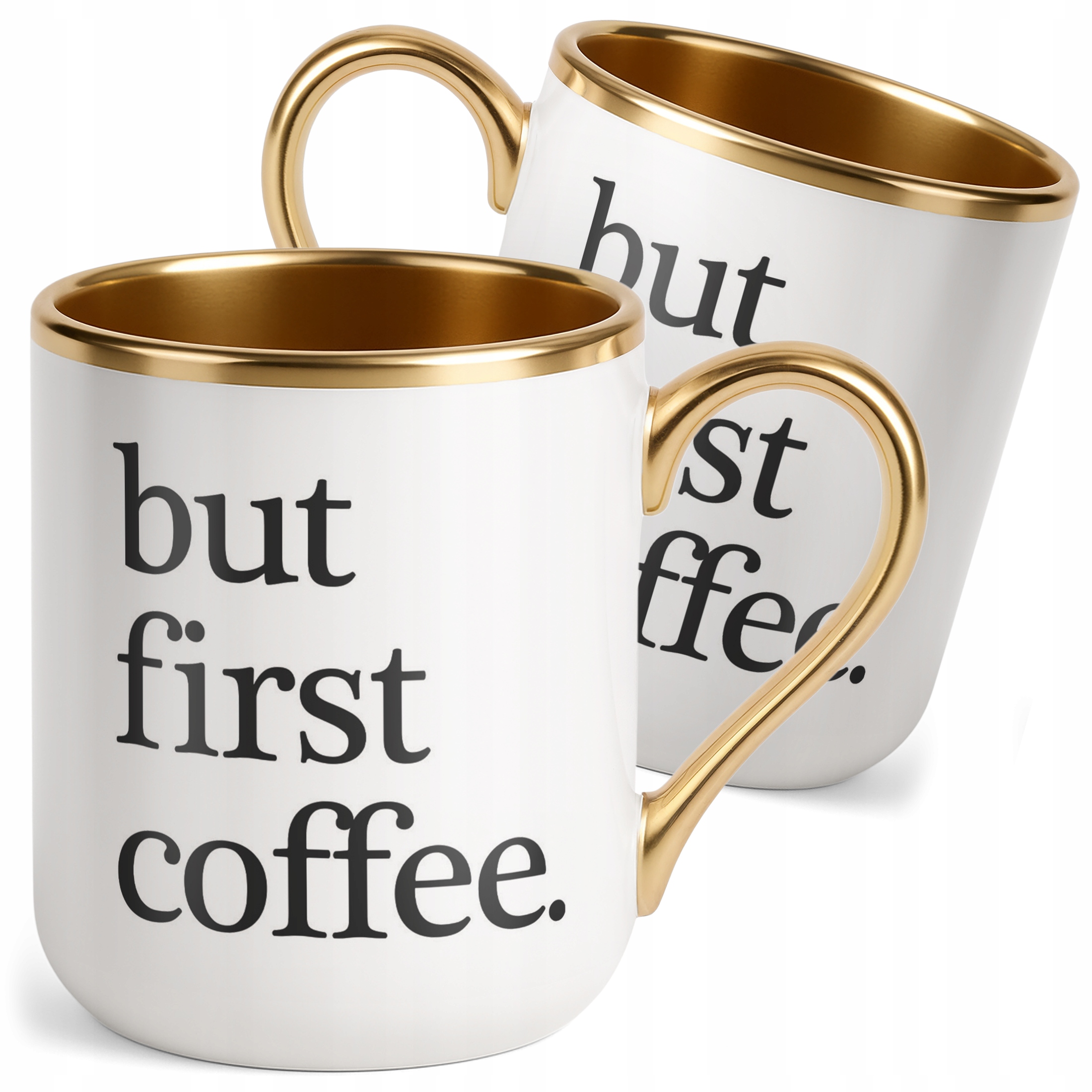 Kubek Premium Złoty But First Coffee Kawa Prezent Upominek