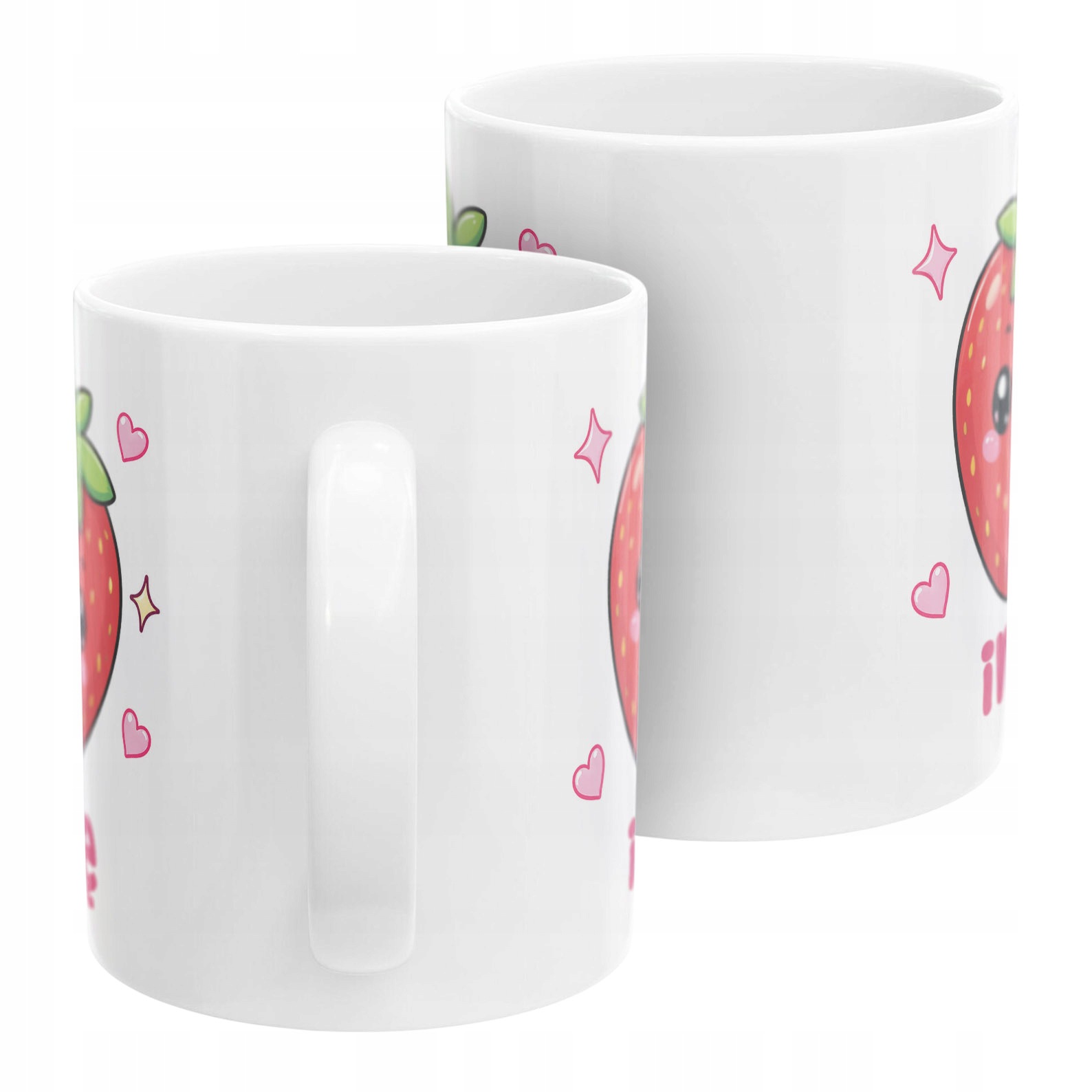 Biały Kubek z nadrukiem personalizowany Kawaii Truskawka Dla Dzieci