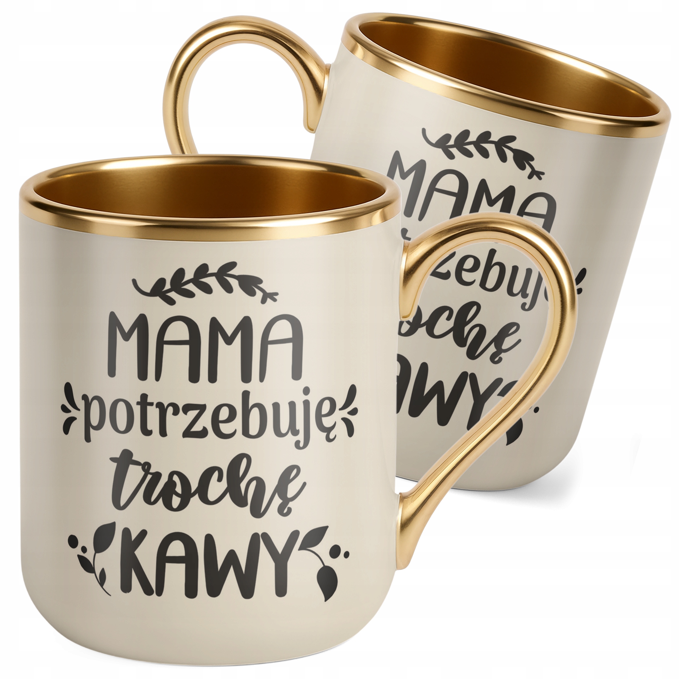 Kubek Premium Złoty Ecru Dzień Matki Prezent Potrzebuję Trochę Kawy