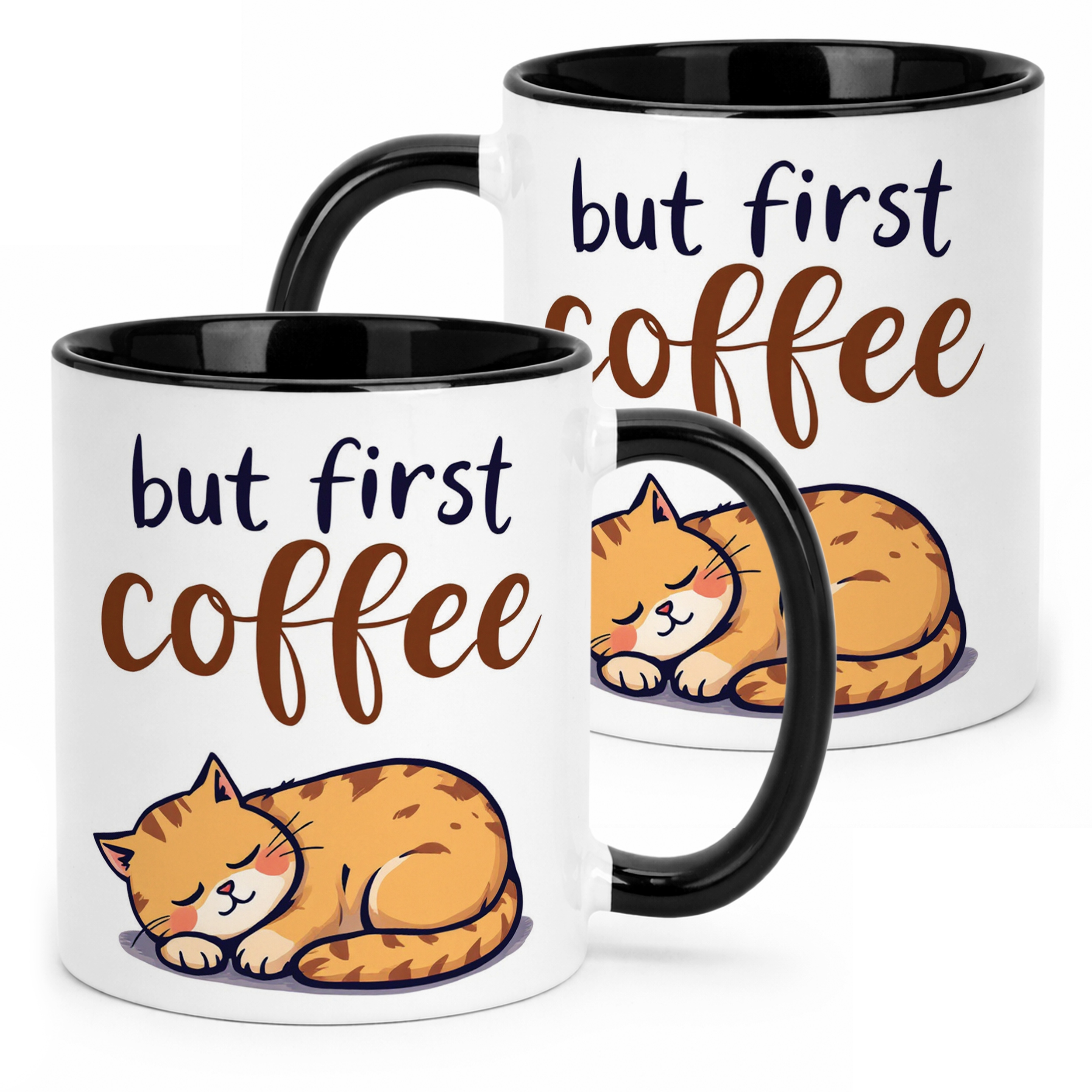 Kubek Czarny But First Coffee Kawa Kot Dla Kociary Prezent