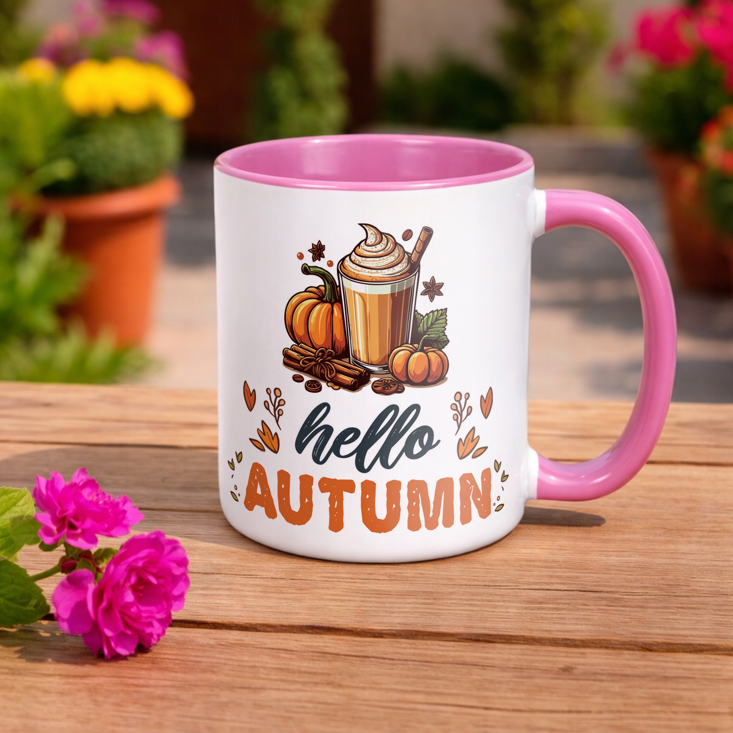 Kubek Różowy Jesienny Jesień Hello Pumpkin Dynia Prezent