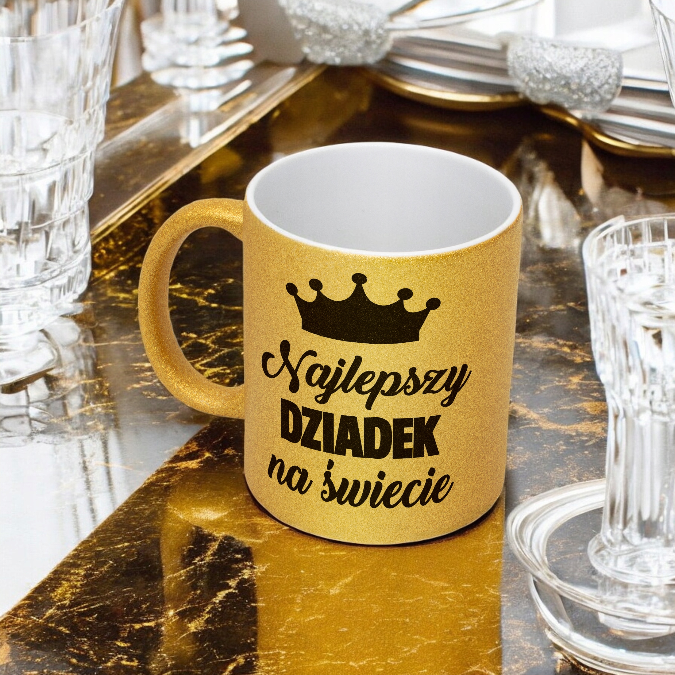Złoty kubek brokatowy Dzień Dziadka Dla Dziadka Prezent Upominek
