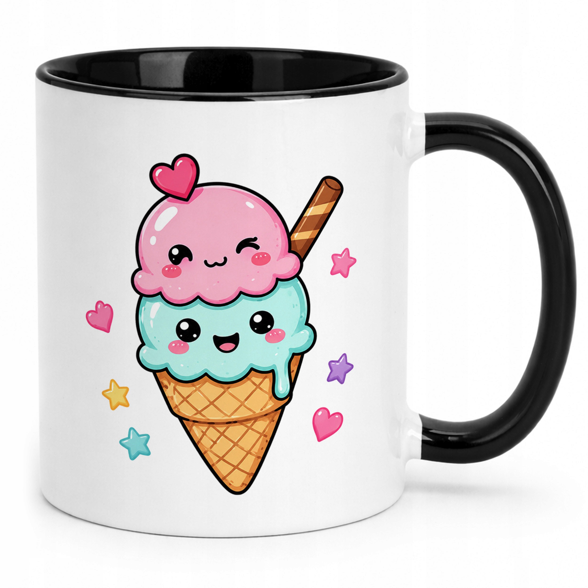 Zestaw Kubek Czarny Poduszka Z Nadrukiem Kawaii Lody Prezent