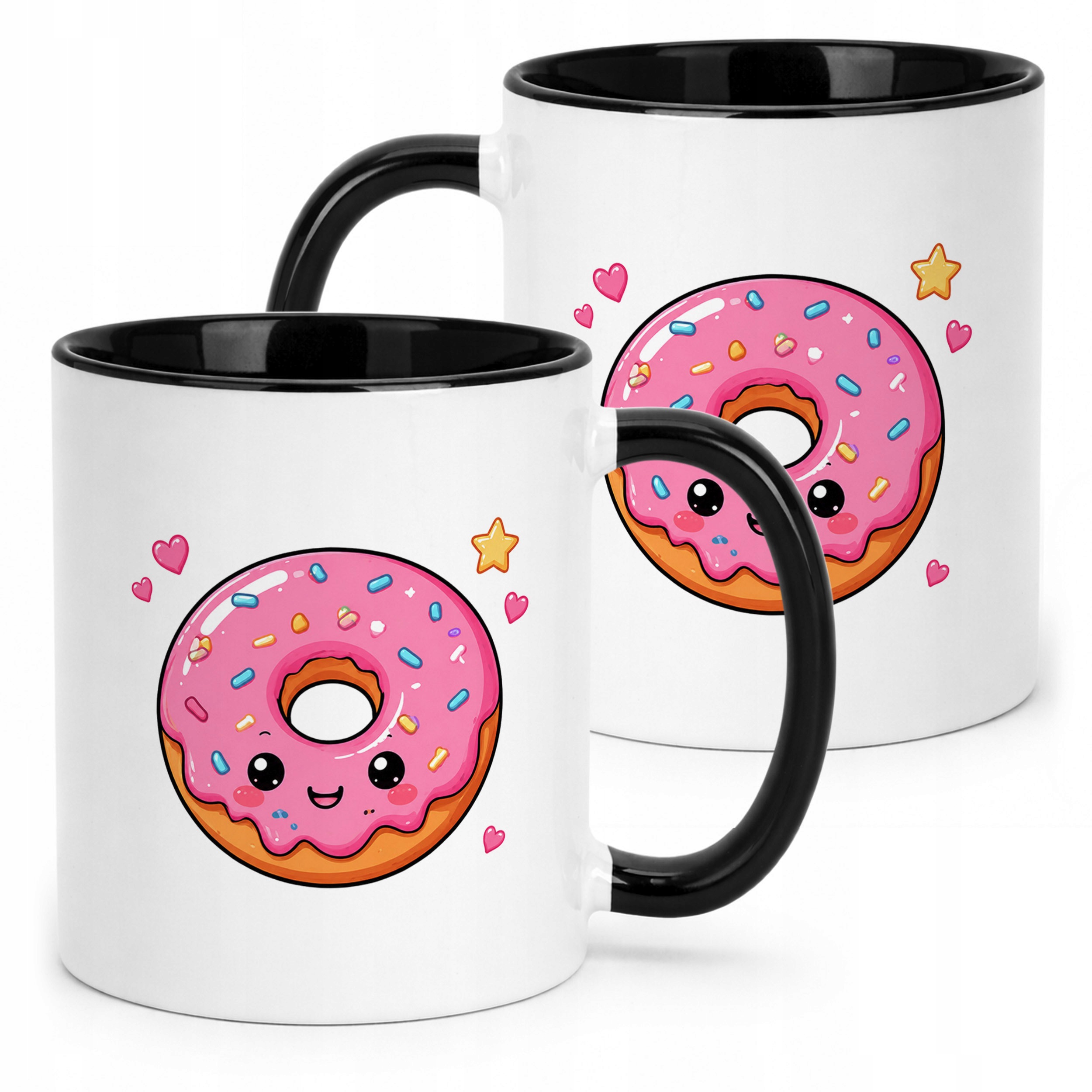 Kubek Czarny z nadrukiem Kawaii Pączek Dla Dzieci Prezent Upominek