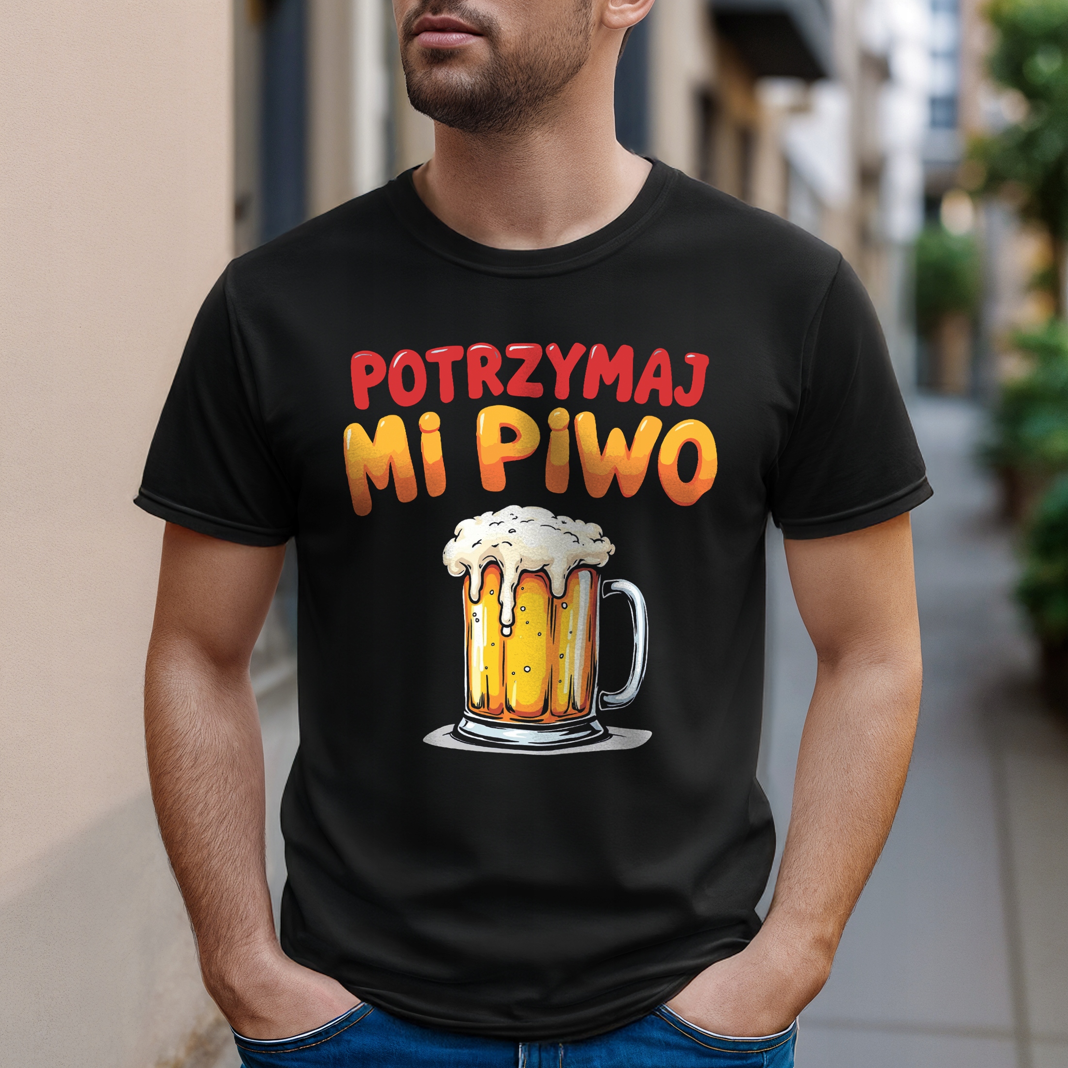 Koszulka czarna męska Potrzymaj Mi Piwo Zabawny Prezent r. 3XL