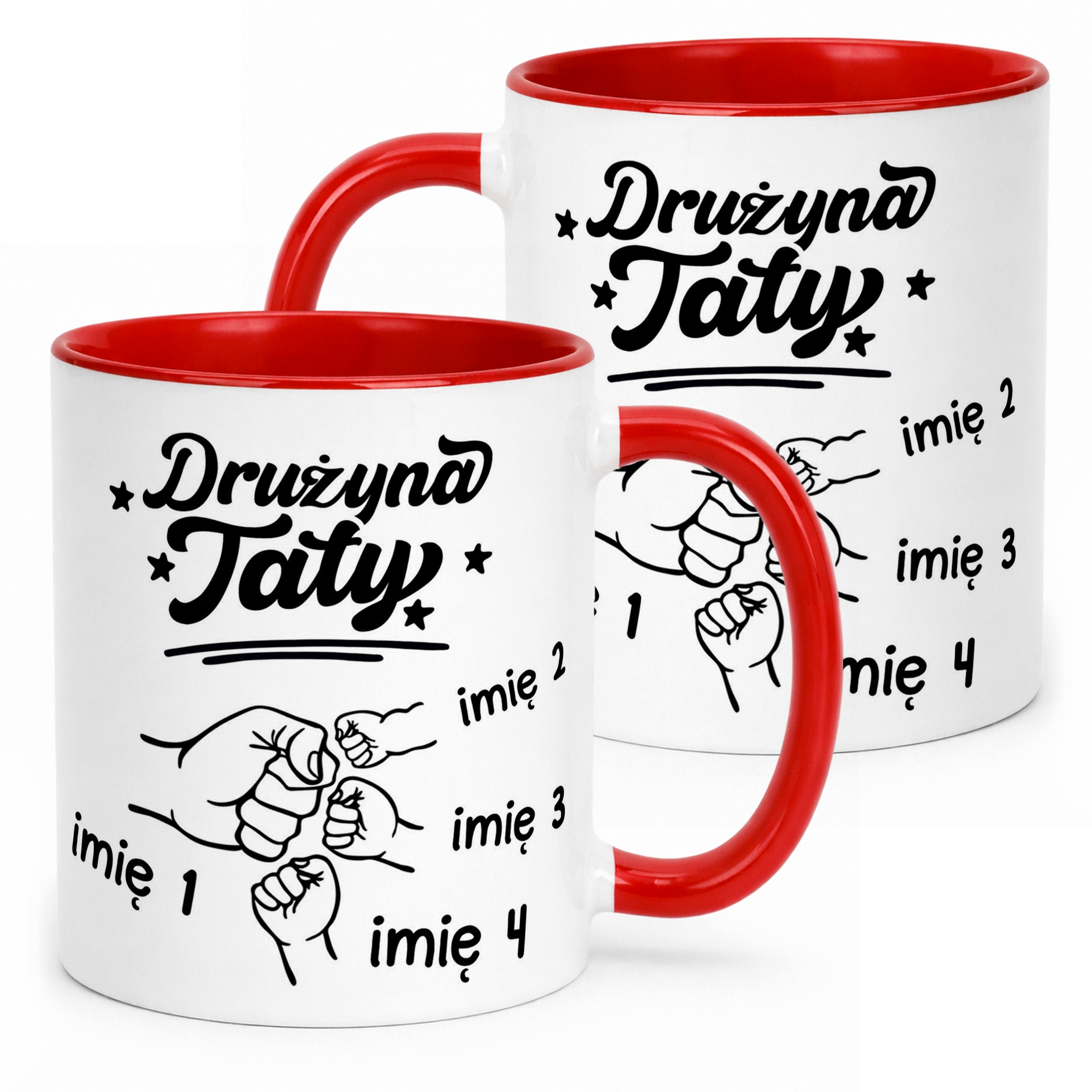 Kubek Czerwony Personalizowany Dzień Ojca Najlepsza Drużyna 3 Dzieci