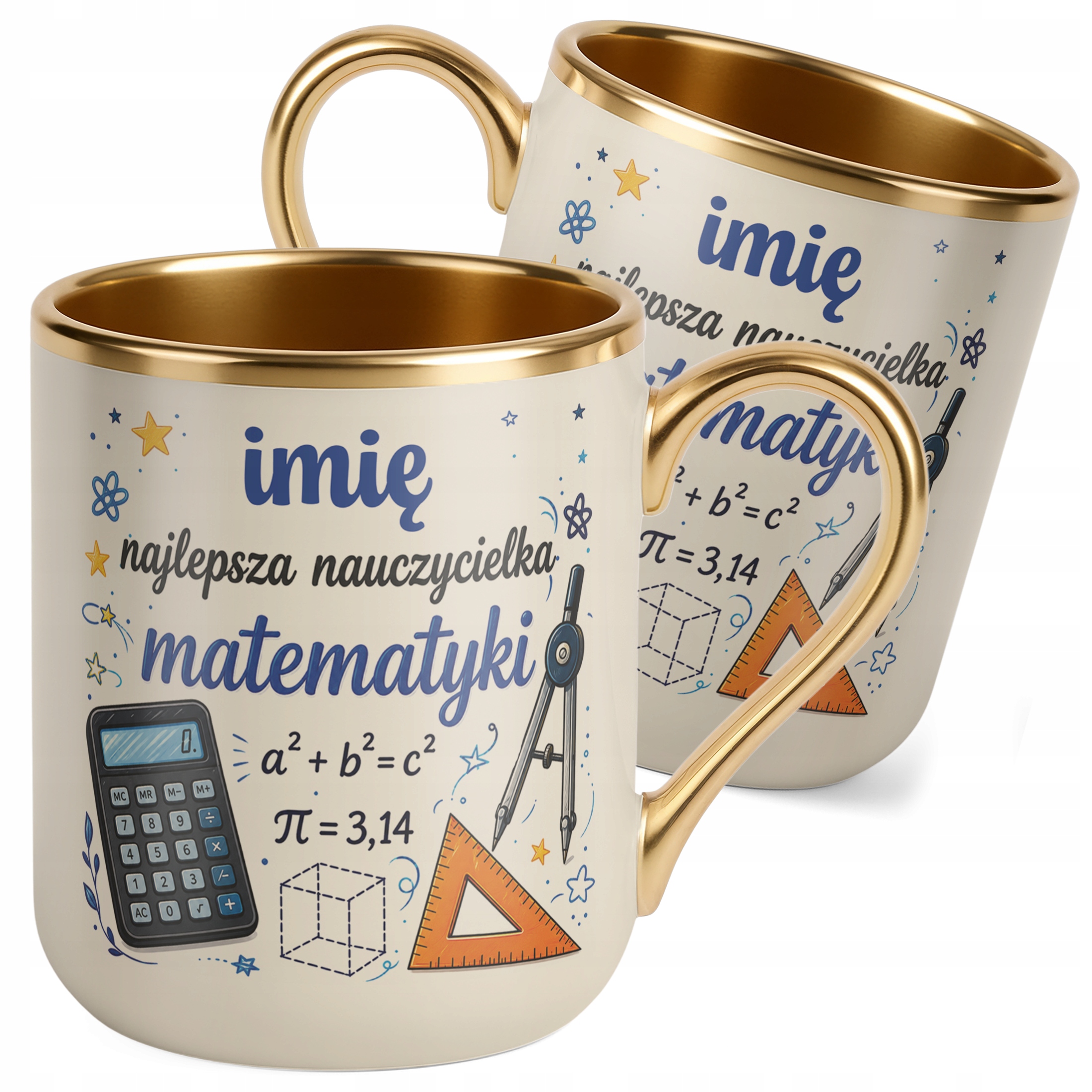 Kubek Premium Złoty Ecru z Imieniem Dzień Nauczyciela Matematyka Prezent