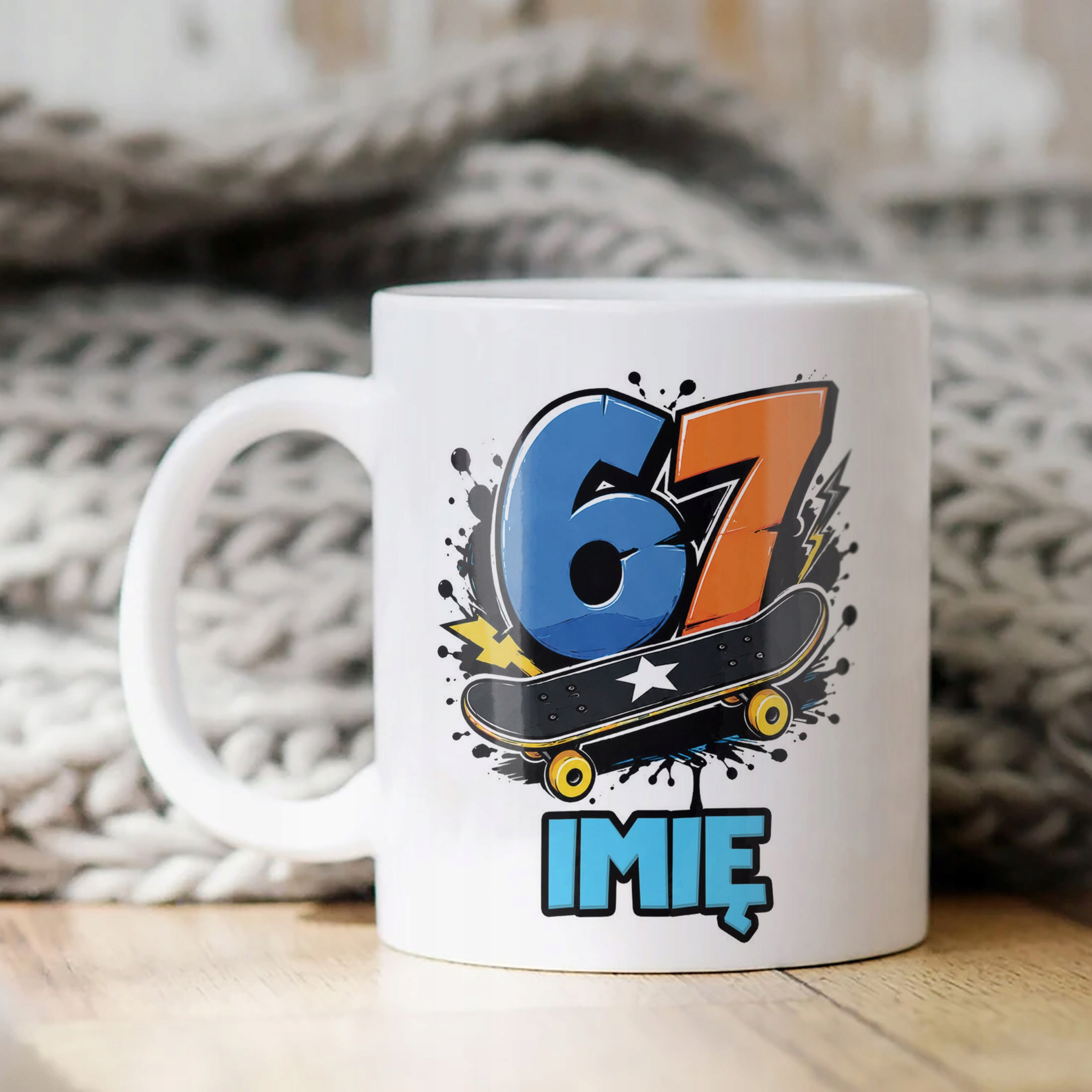 Biały Kubek z nadrukiem personalizowany 67 SIX SEVEN Dla Dzieci Prezent