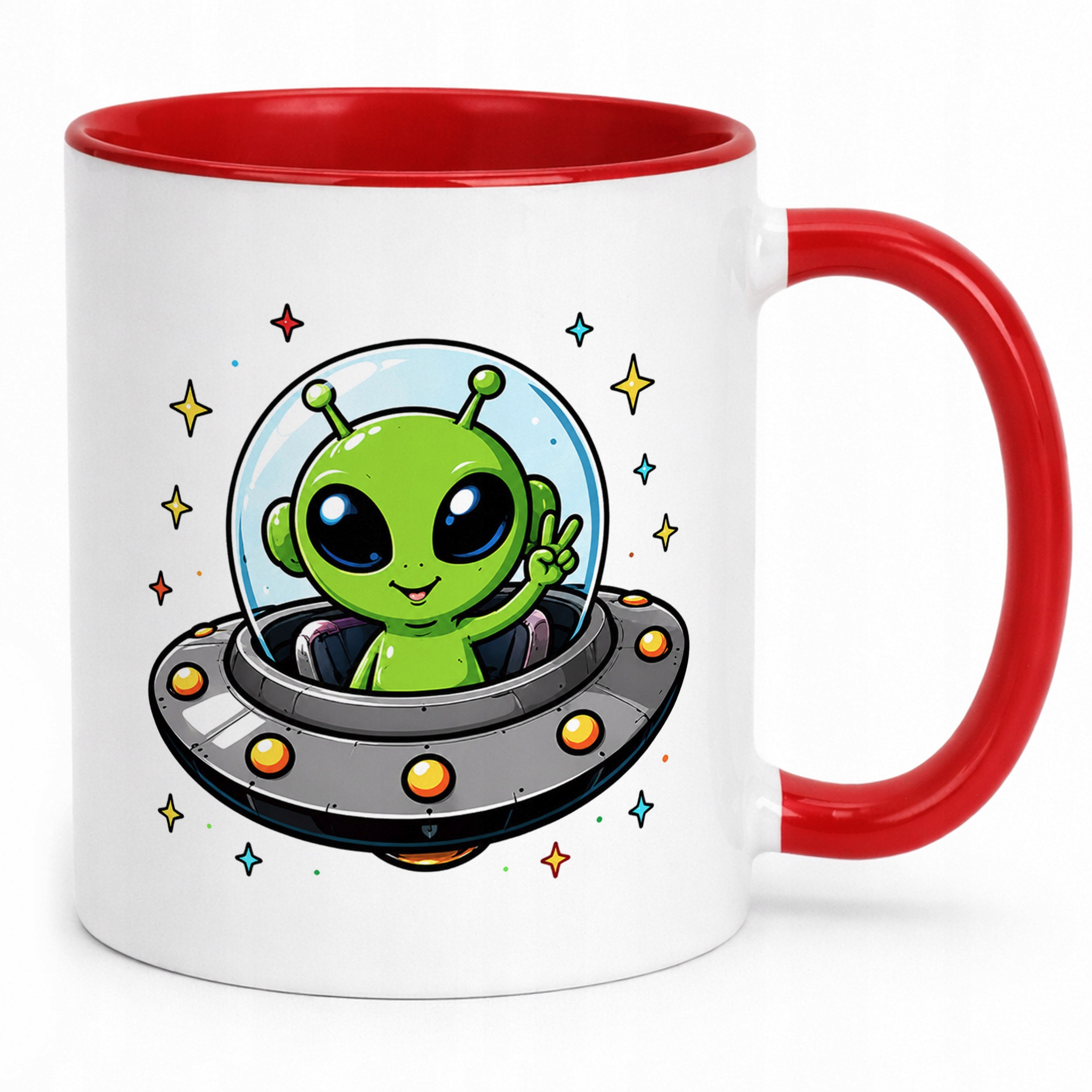 Zestaw Kubek Czerwony Poduszka Z Nadrukiem Kosmita UFO Prezent
