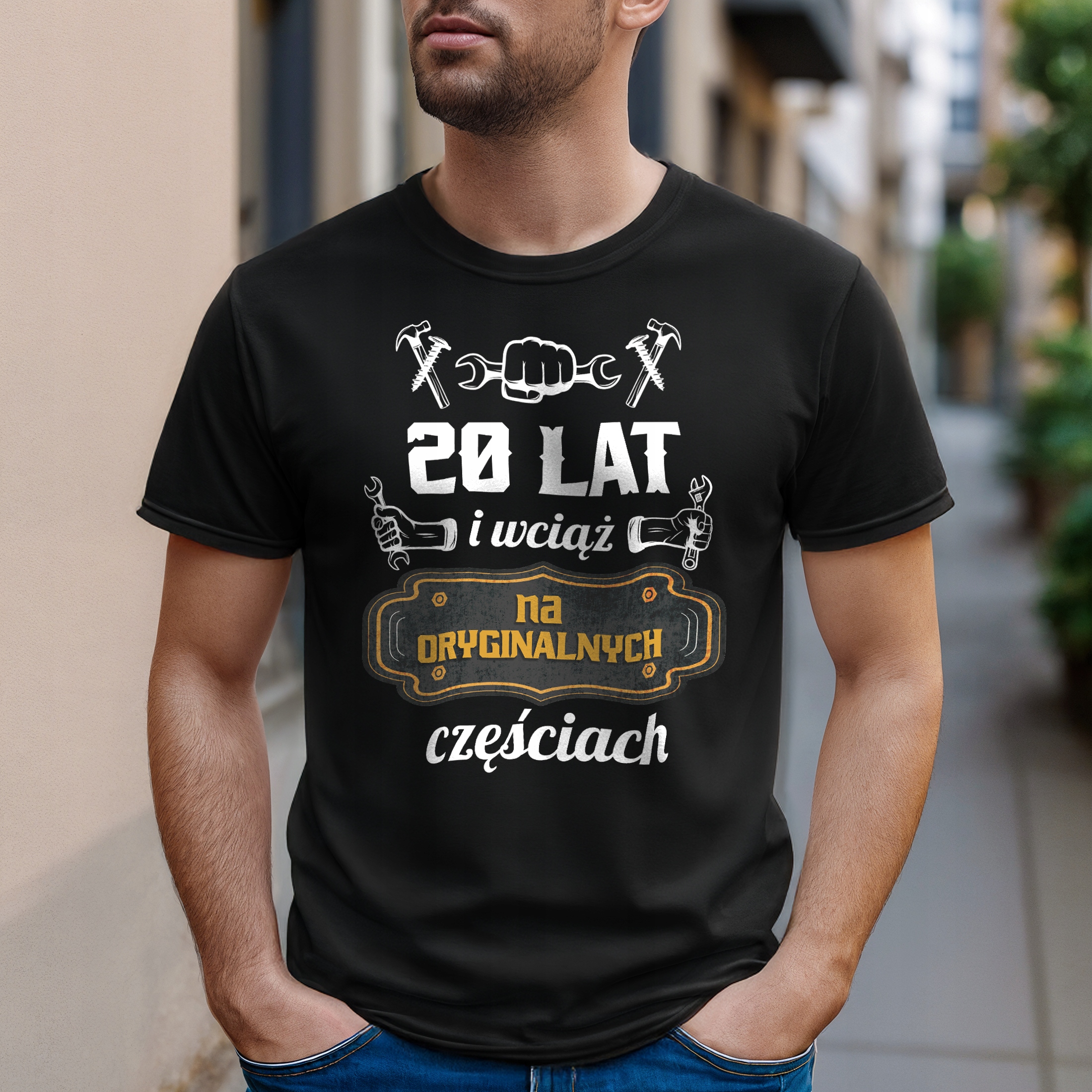 Koszulka czarna męska 20 Urodziny Wciąż Na Oryginalnych Częściach r. 3XL