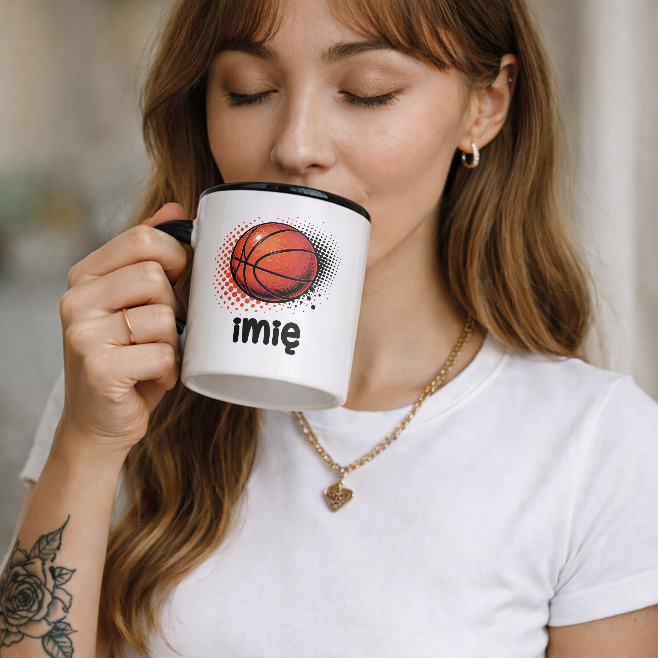 Zestaw Personalizowany Kubek Czarny Poduszka Koszykówka Prezent