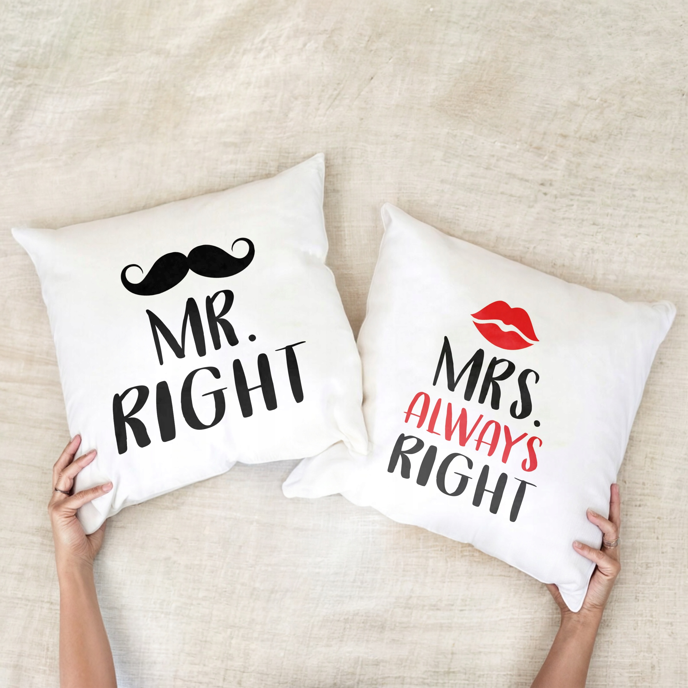 Zestaw Poduszek Walentynkowy Walentynek MR RIGHT & MRS ALWAYS RIGHT