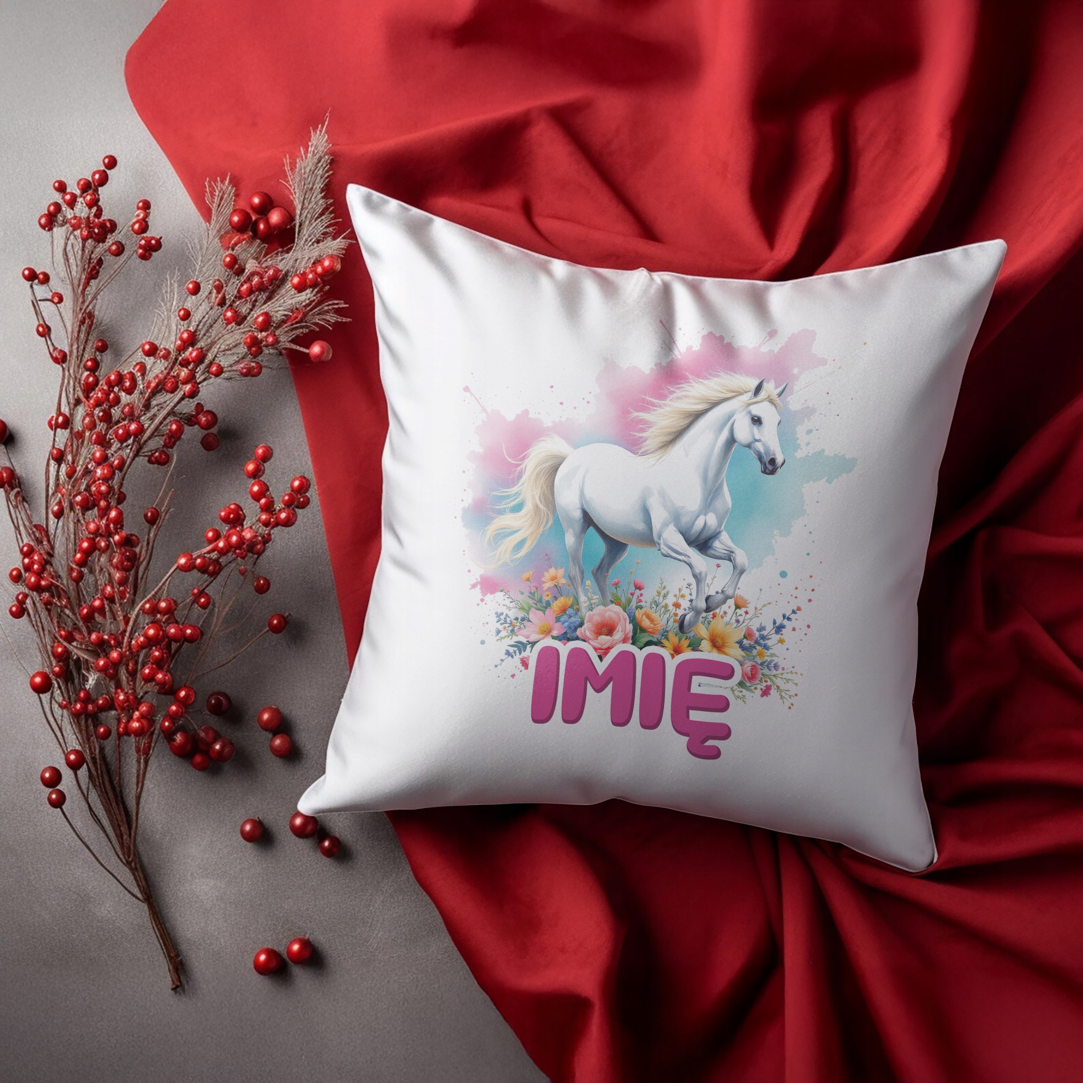 Poduszka 38x38cm Personalizowana Z Koniem Koń Słodki Dla Dzieci