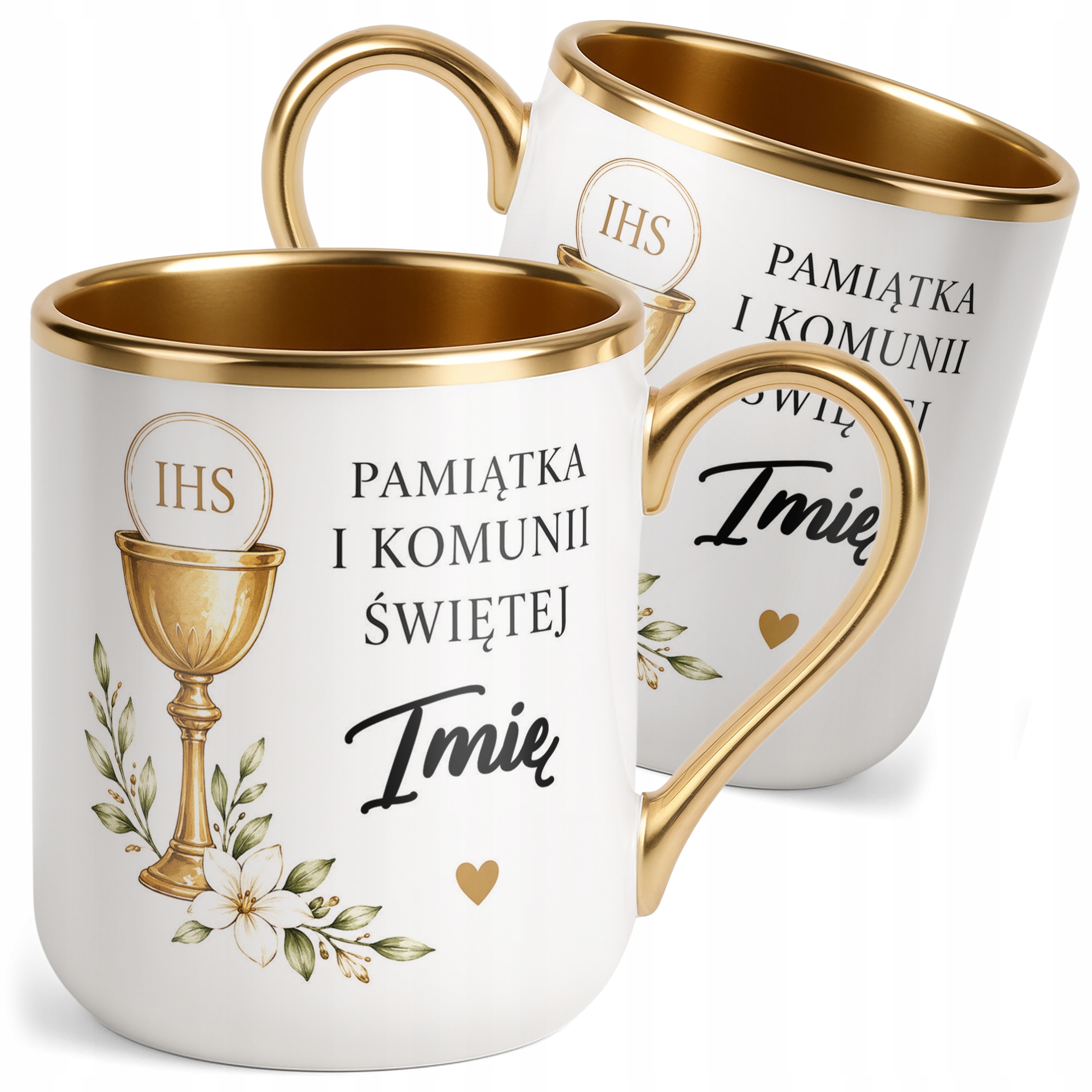 Kubek z imieniem dziecka Premium złoty podziękowanie dla gości komunia
