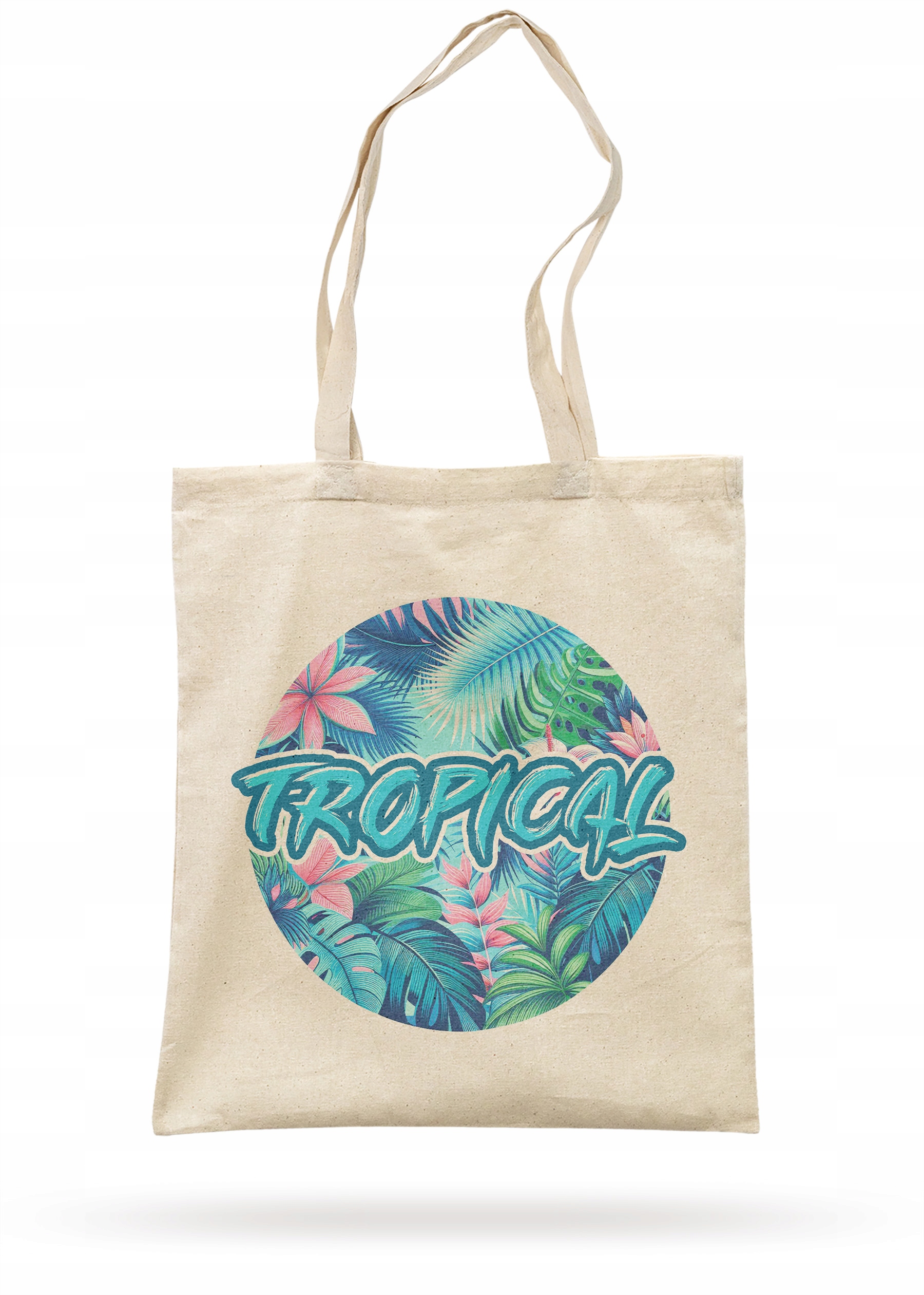 Torba bawełniana z dnem na zakupy TROPICAL Egzotyczny Motyw Palmy Kwiaty