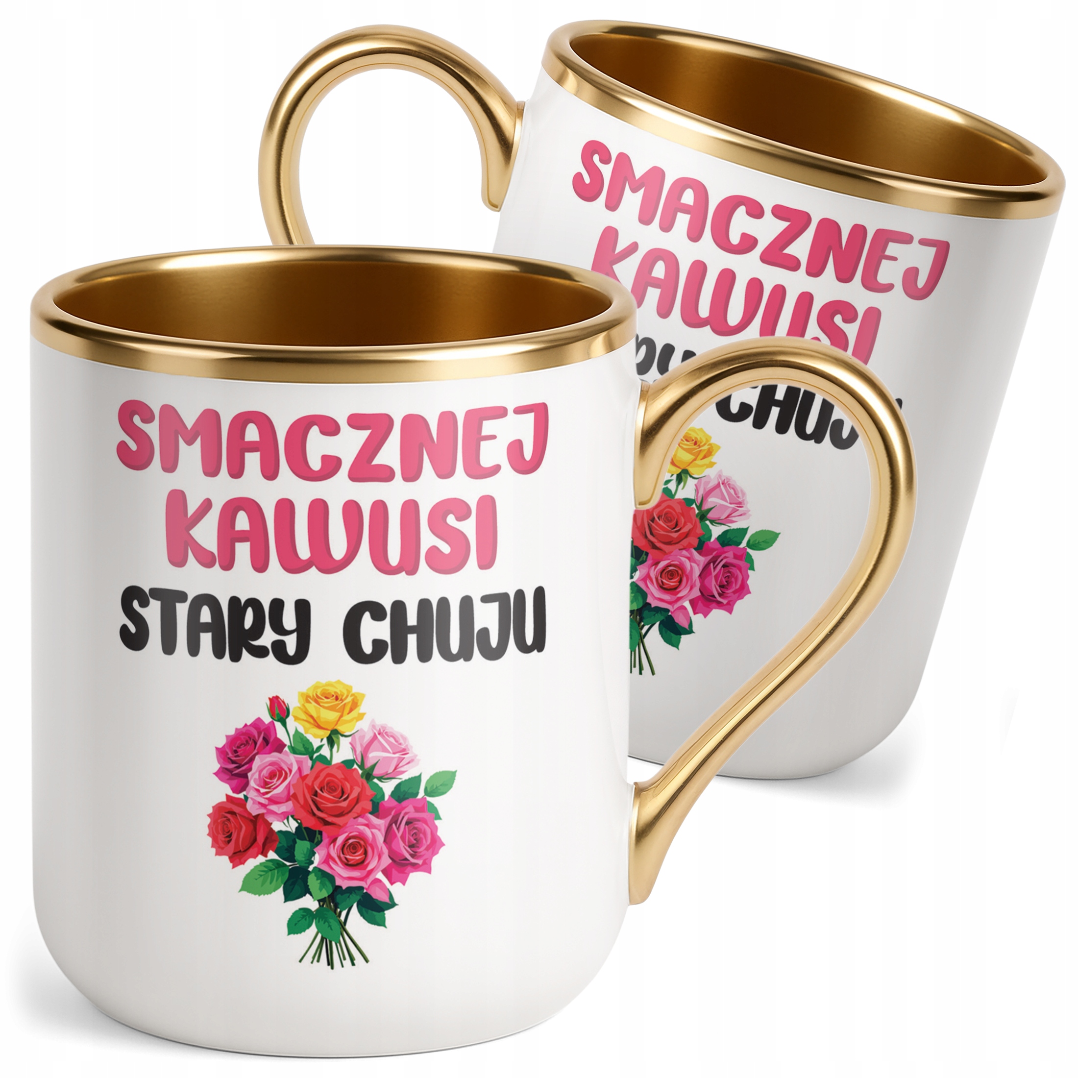 Kubek Premium Złoty Smacznej Kawusi Stary Ch**u Śmieszny Zabawny Prezent