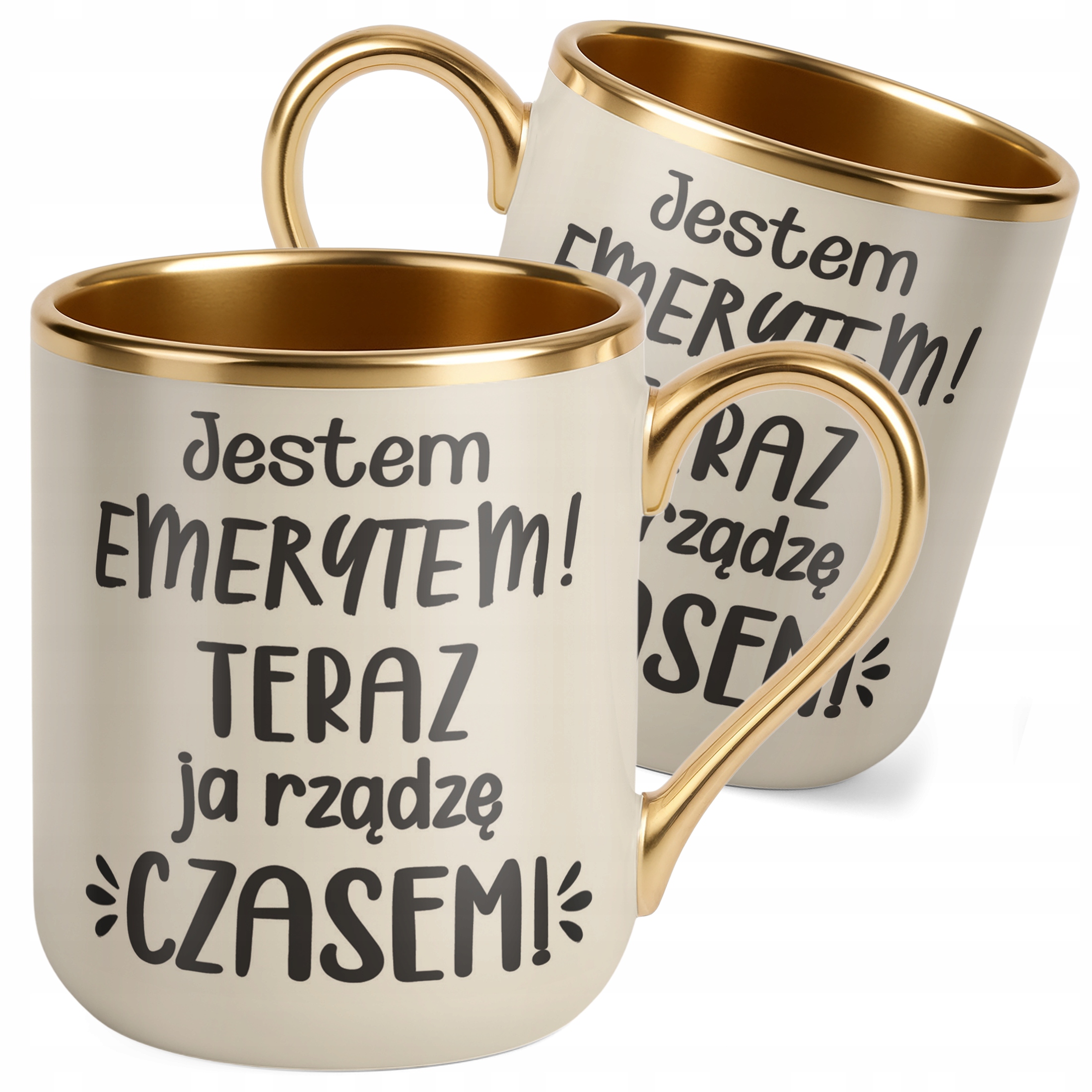 Kubek Premium Złoty Ecru Z okazji Emerytury Dla Emeryta Emerytki Prezent