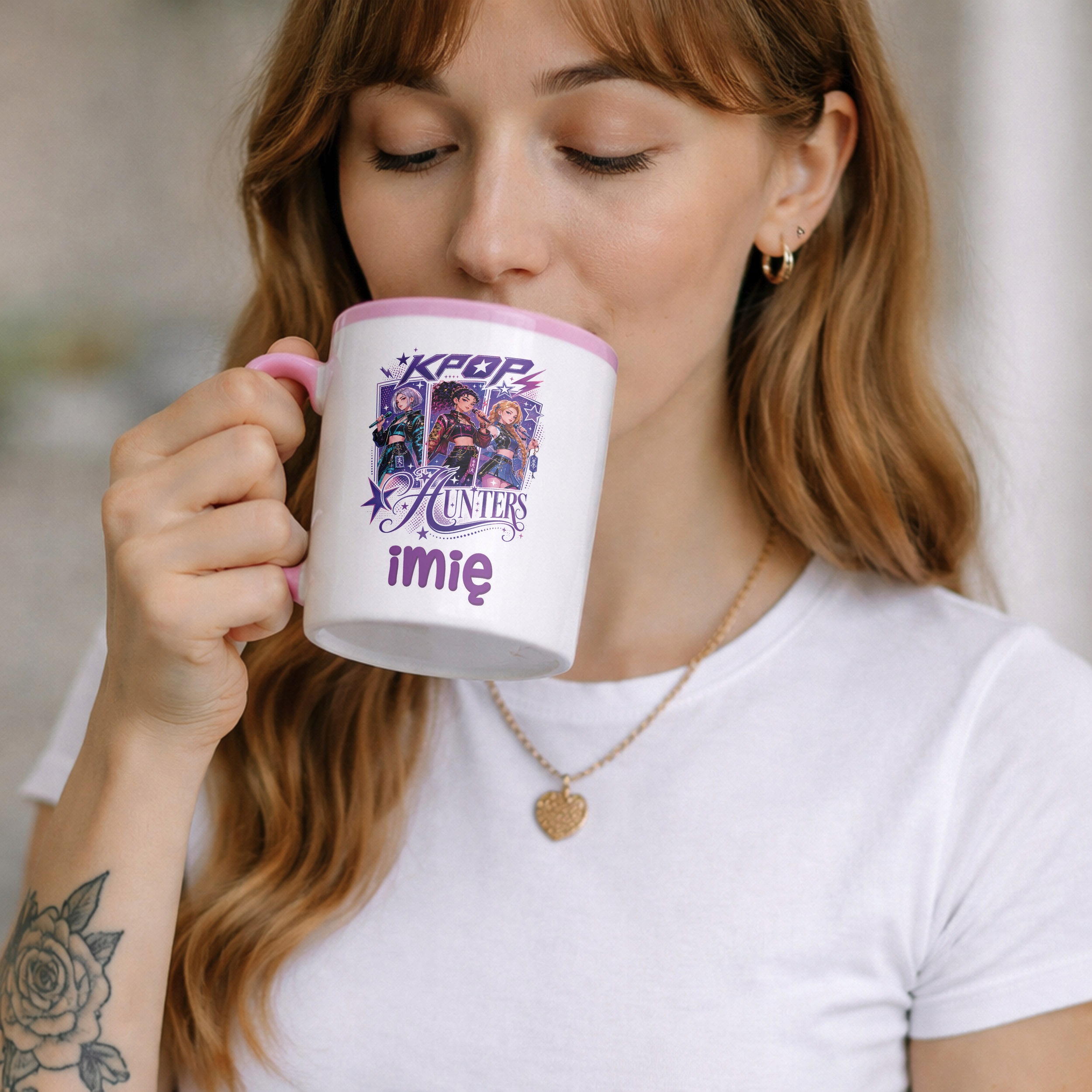 Zestaw Personalizowany Plecak Worek Kubek Różowy Łowczynie Kpop Prezent