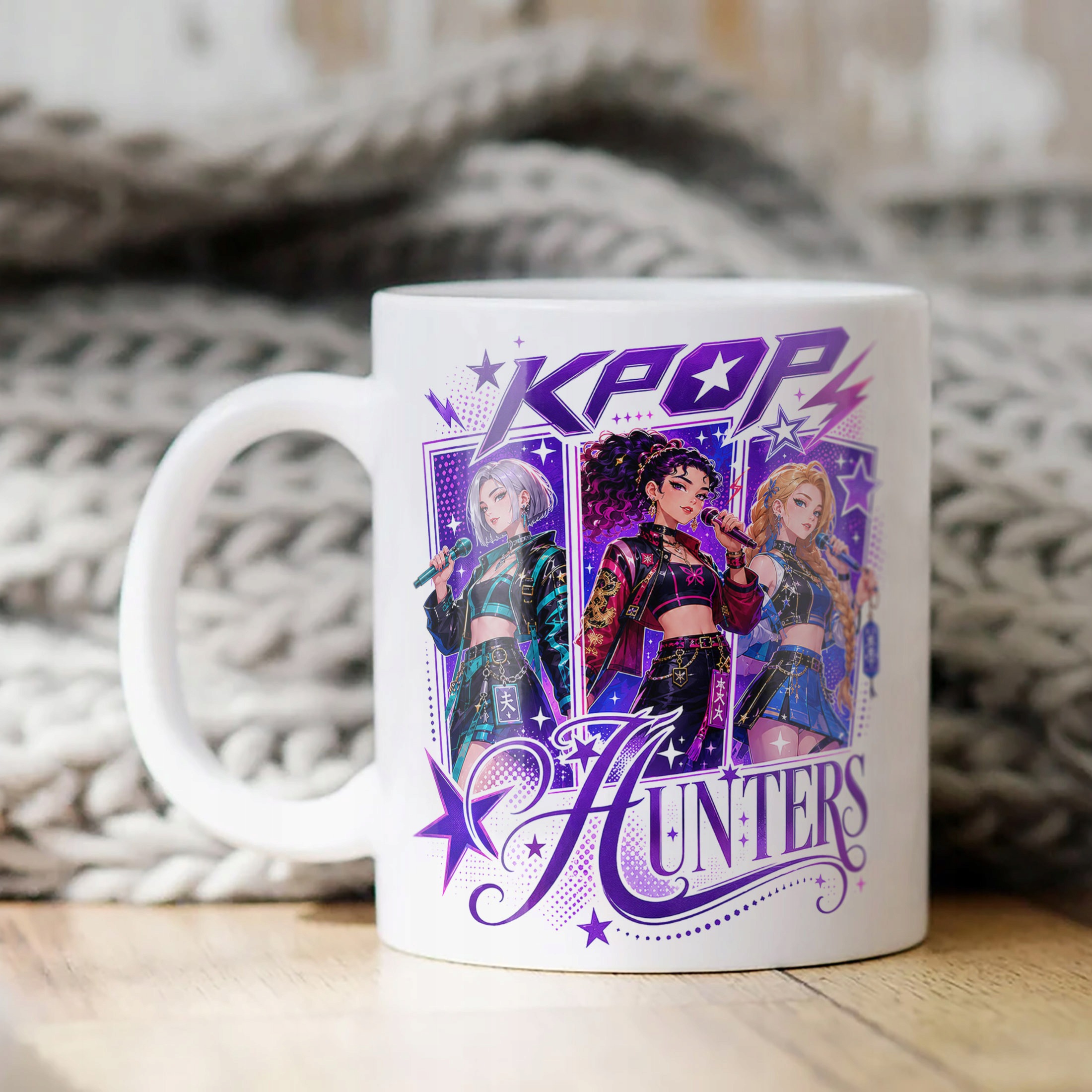 Biały Kubek z nadrukiem ŁOWCZYNIE KPOP Dla Dzieci Prezent Upominek