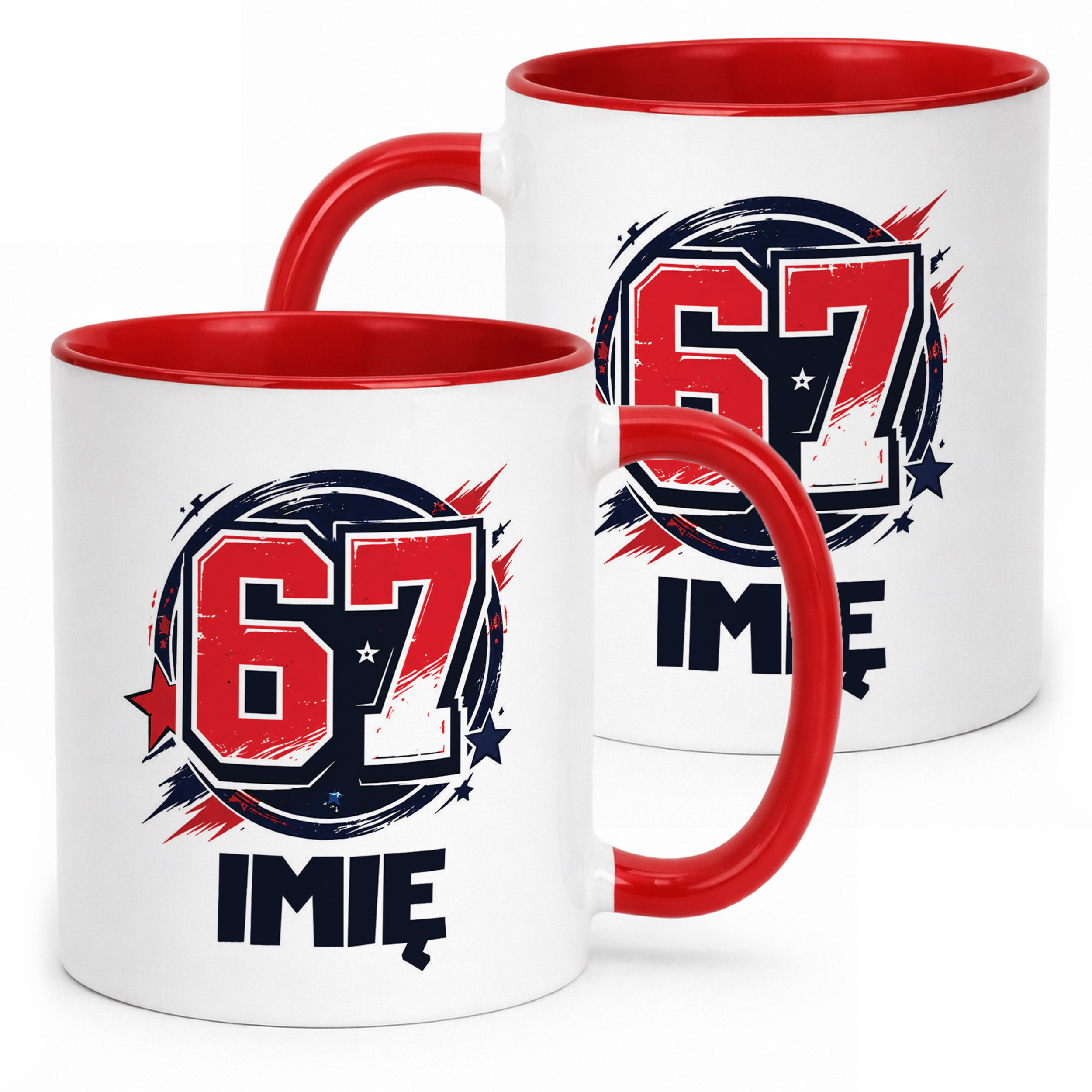 Kubek Czerwony z nadrukiem personalizowany SIX SEVEN 67 Dla Dzieci Prezent