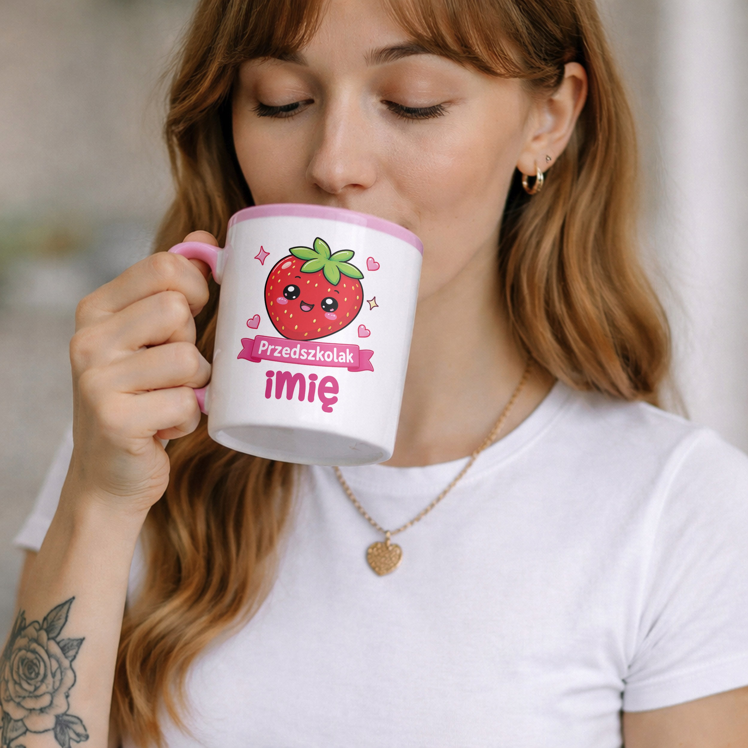 Zestaw Personalizowany Plecak Worek Kubek Różowy Przedszkolak Pączek