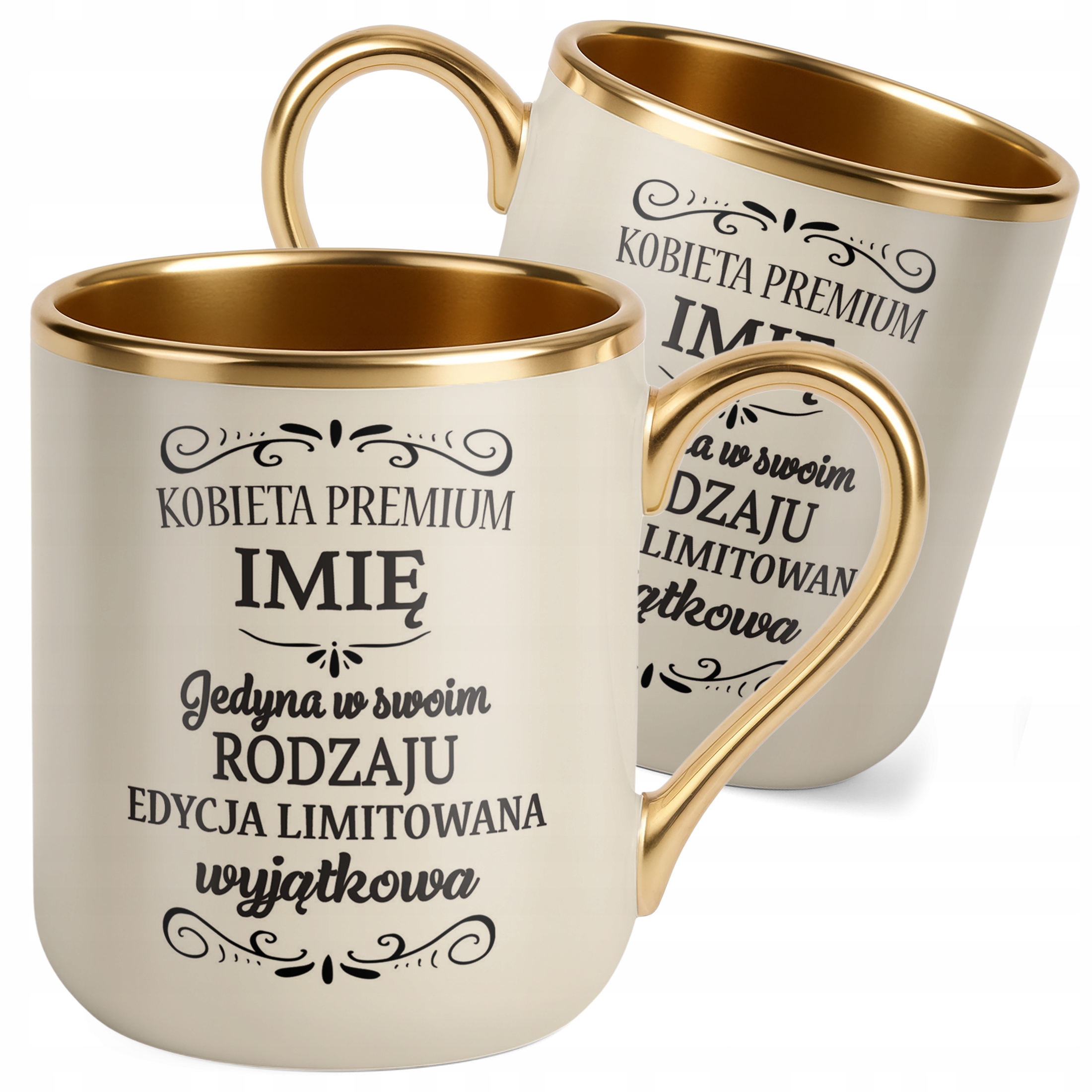 Kubek Premium Złoty Ecru Personalizowany Dzień Kobiet Zabawny