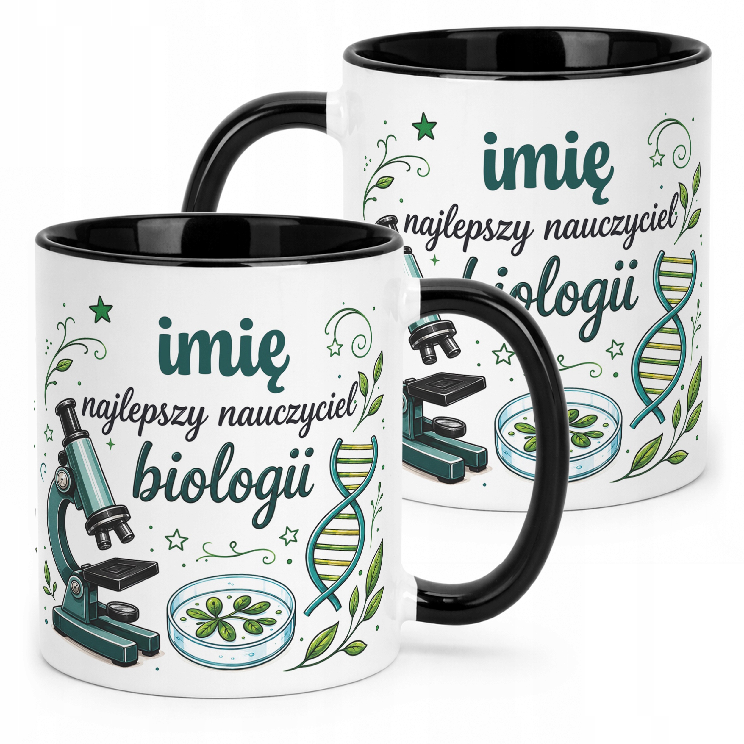 Kubek Czarny z Imieniem Dzień Nauczyciela Biologia Prezent