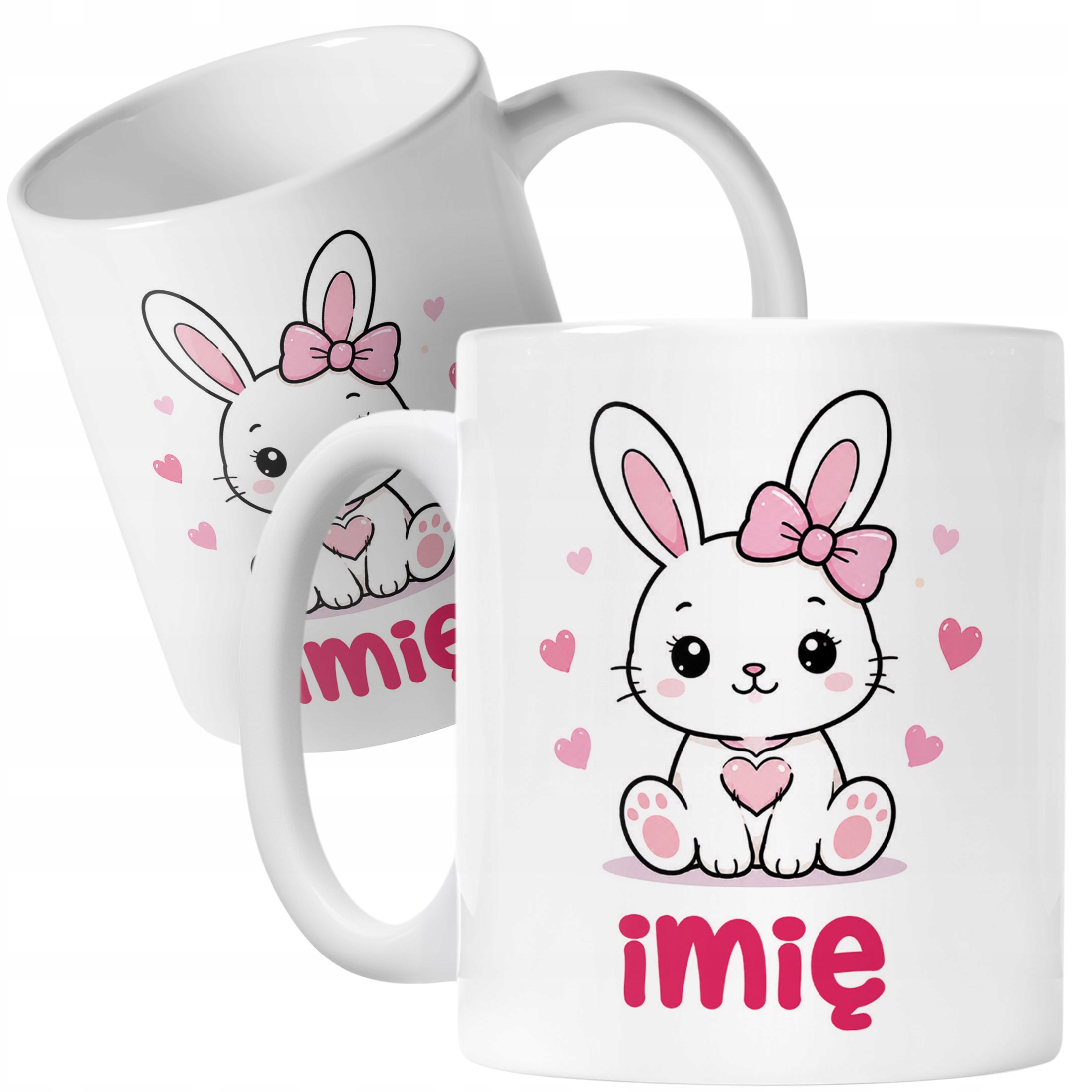 Biały Kubek z nadrukiem personalizowany Uroczy Króliczek Dla Dzieci
