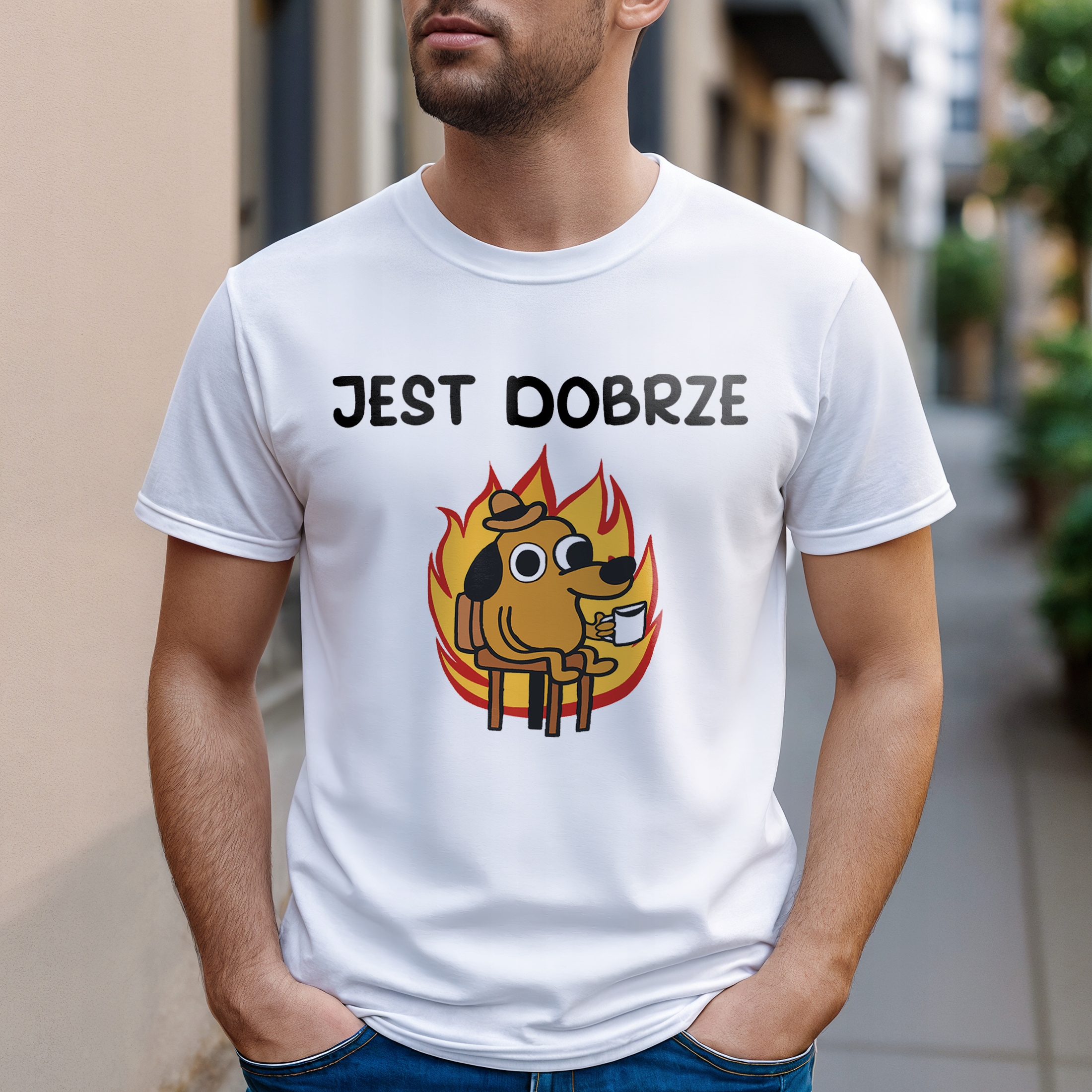 Koszulka biała męska Jest Dobrze Zabawny Prezent r. 3XL
