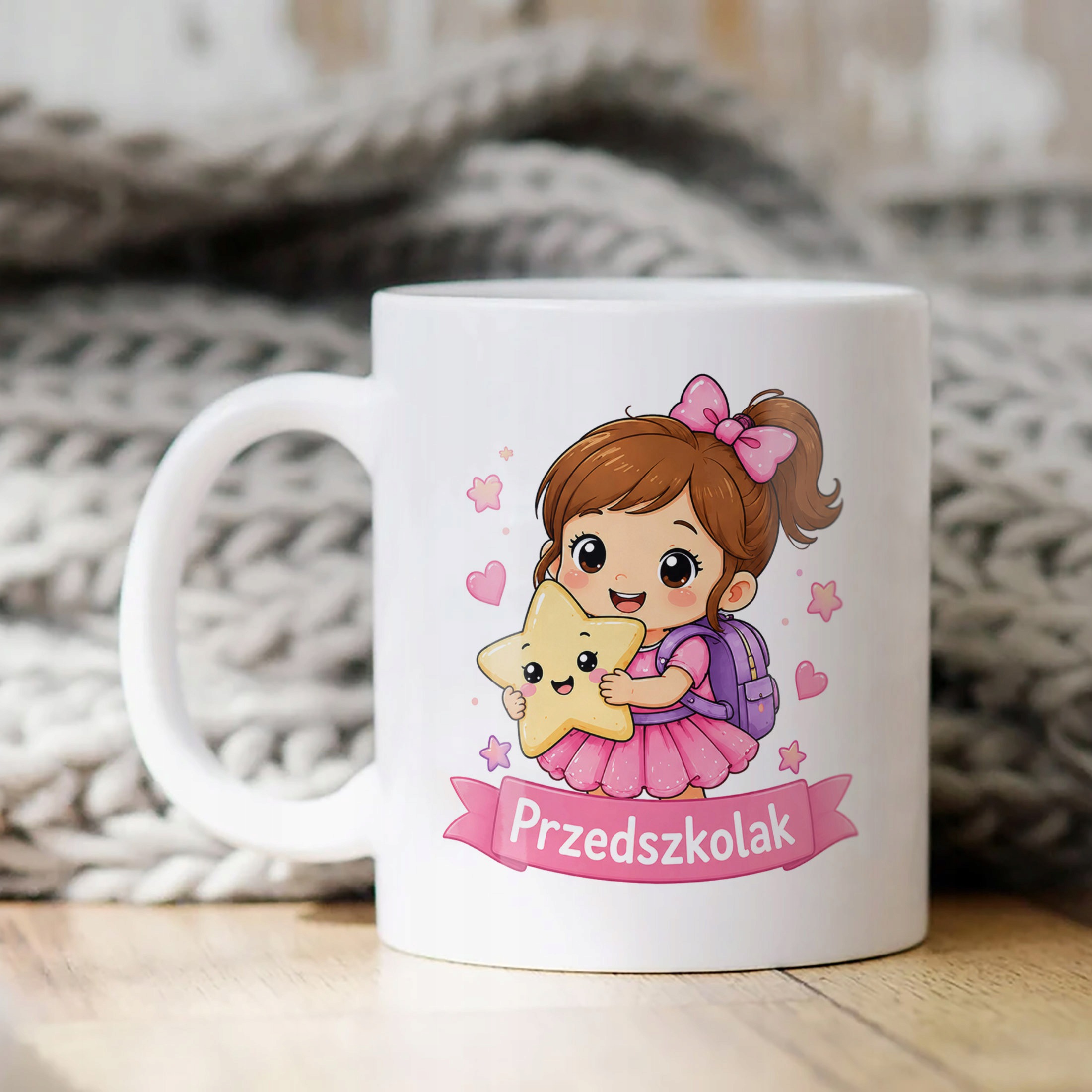 Biały Kubek z nadrukiem Przedszkolak Szkoła Dla Dzieci Prezent